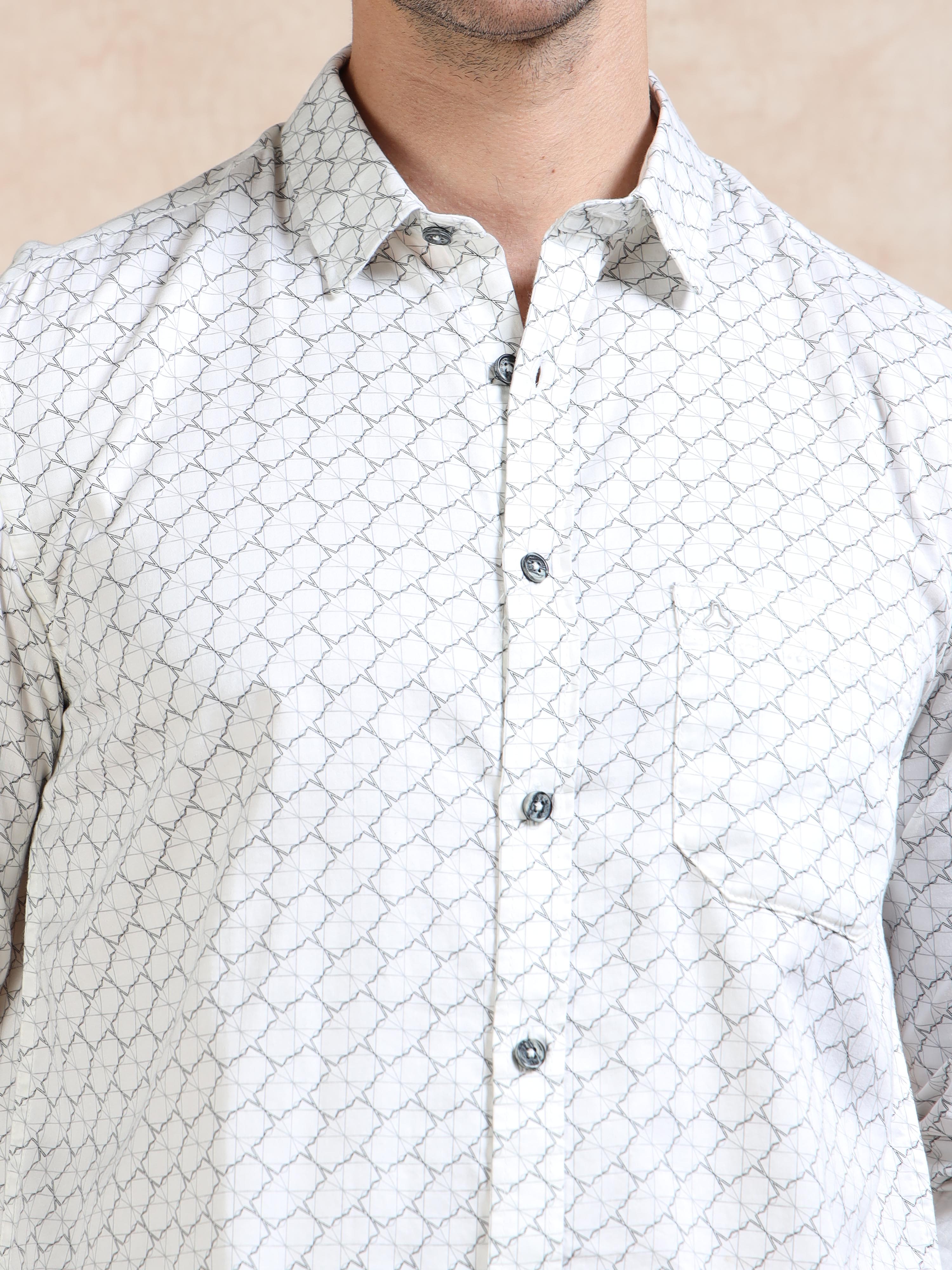 MEN'S OFF WHITE PRINT SLIM FIT SHIRT