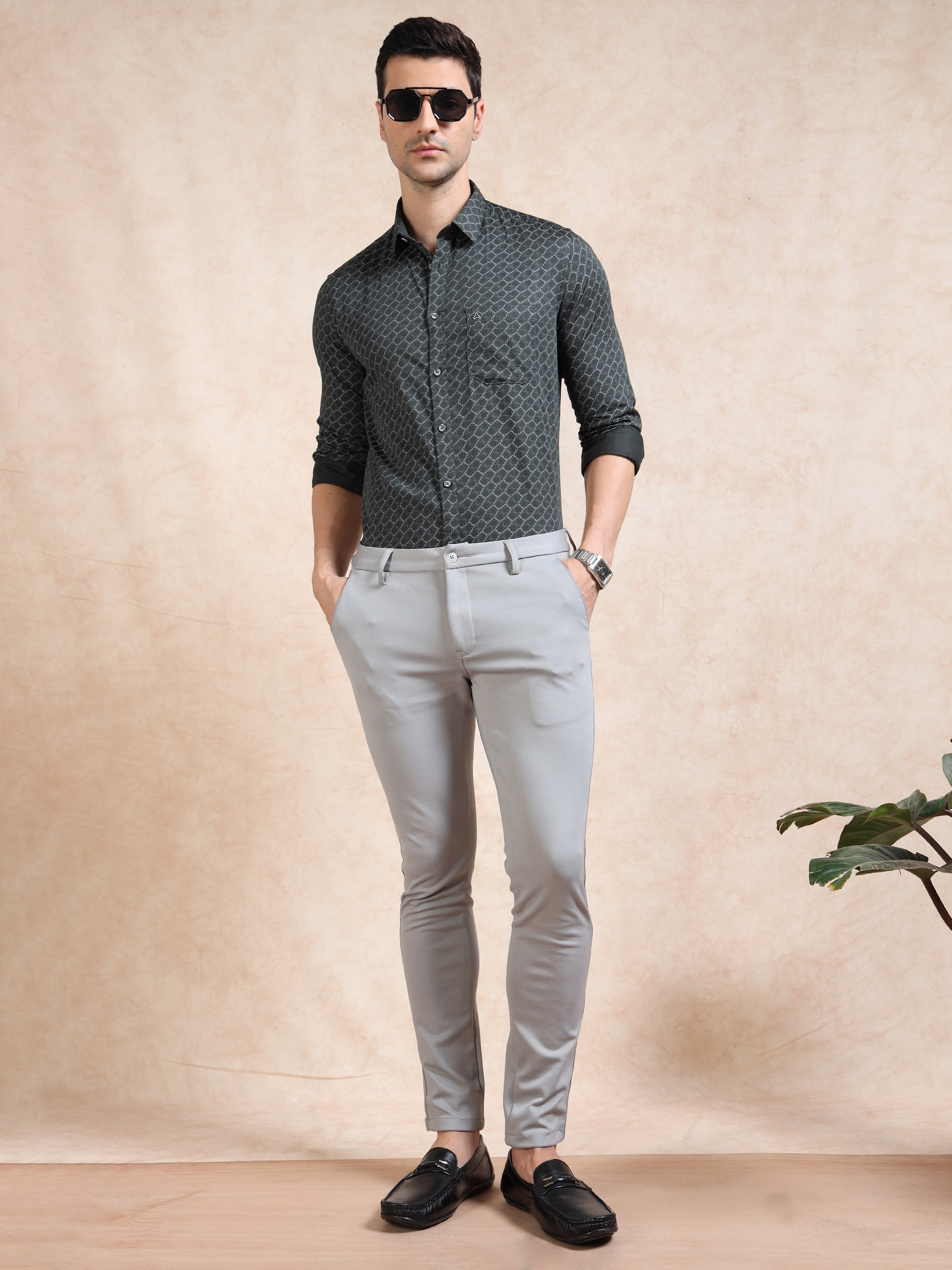 MEN'S GREEN PRINT SLIM FIT SHIRT