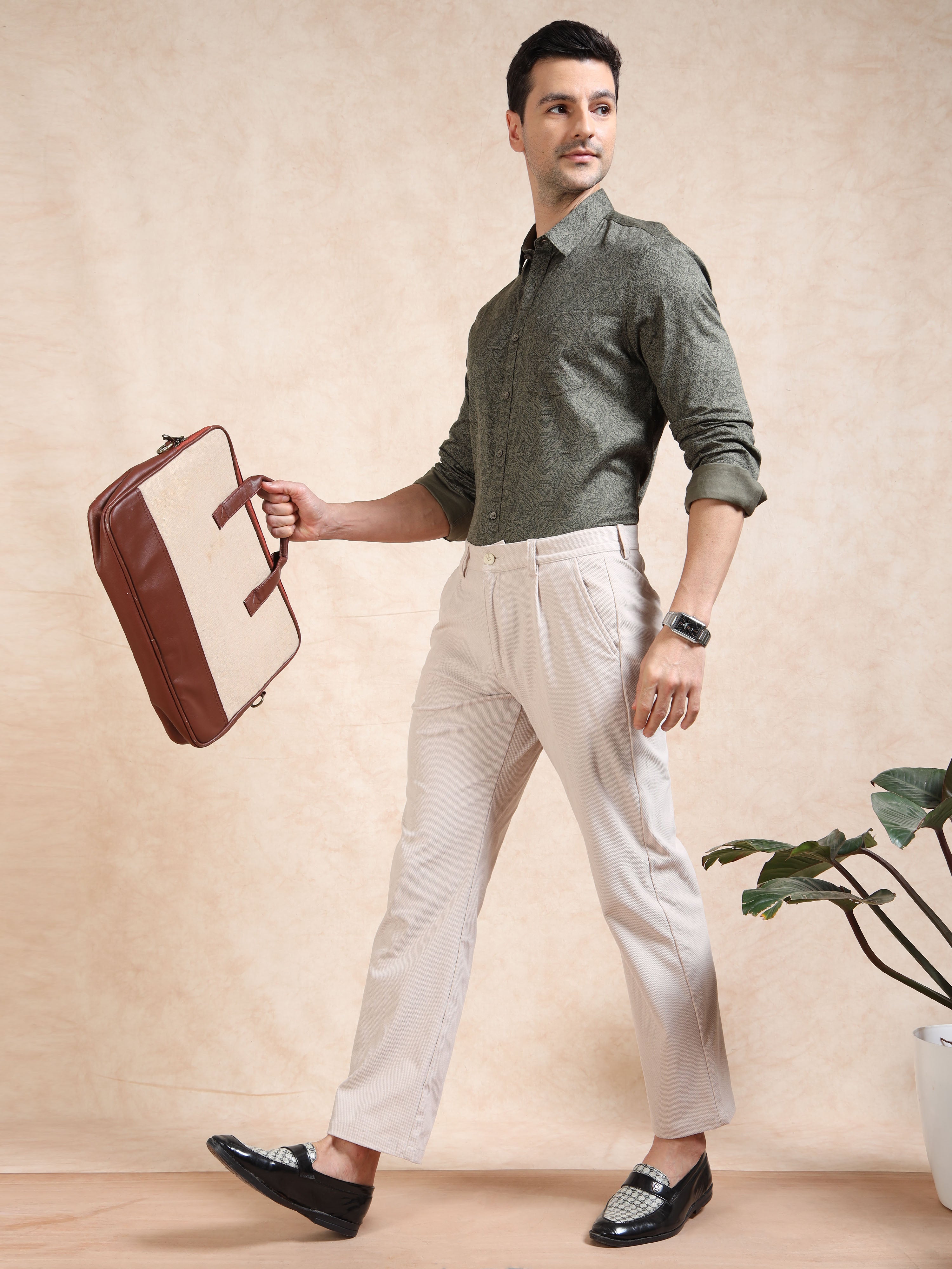 MEN'S GREEN PRINT SLIM FIT SHIRT