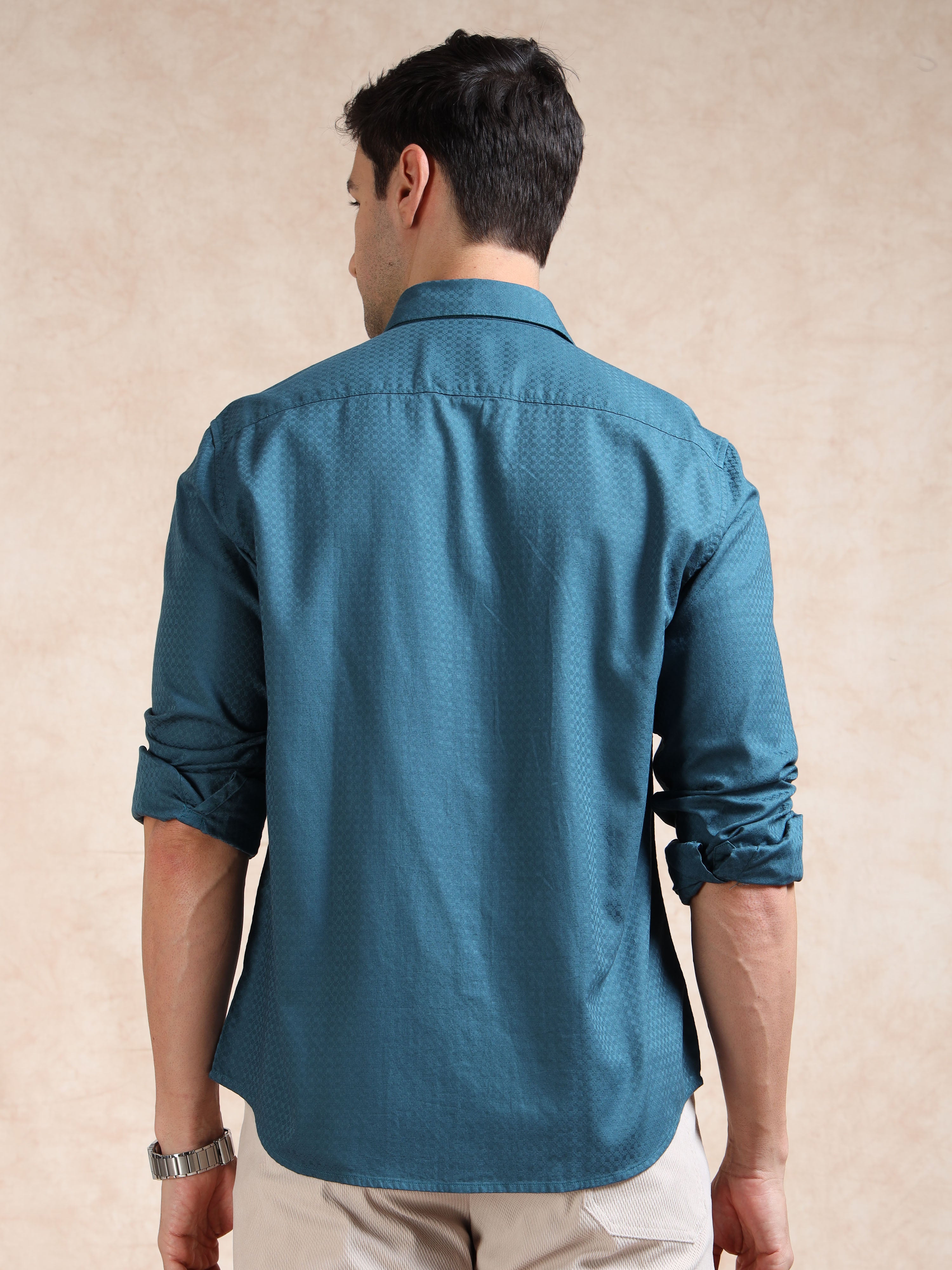 MEN'S P.GREEN SELF DESIGN SLIM FIT SHIRT