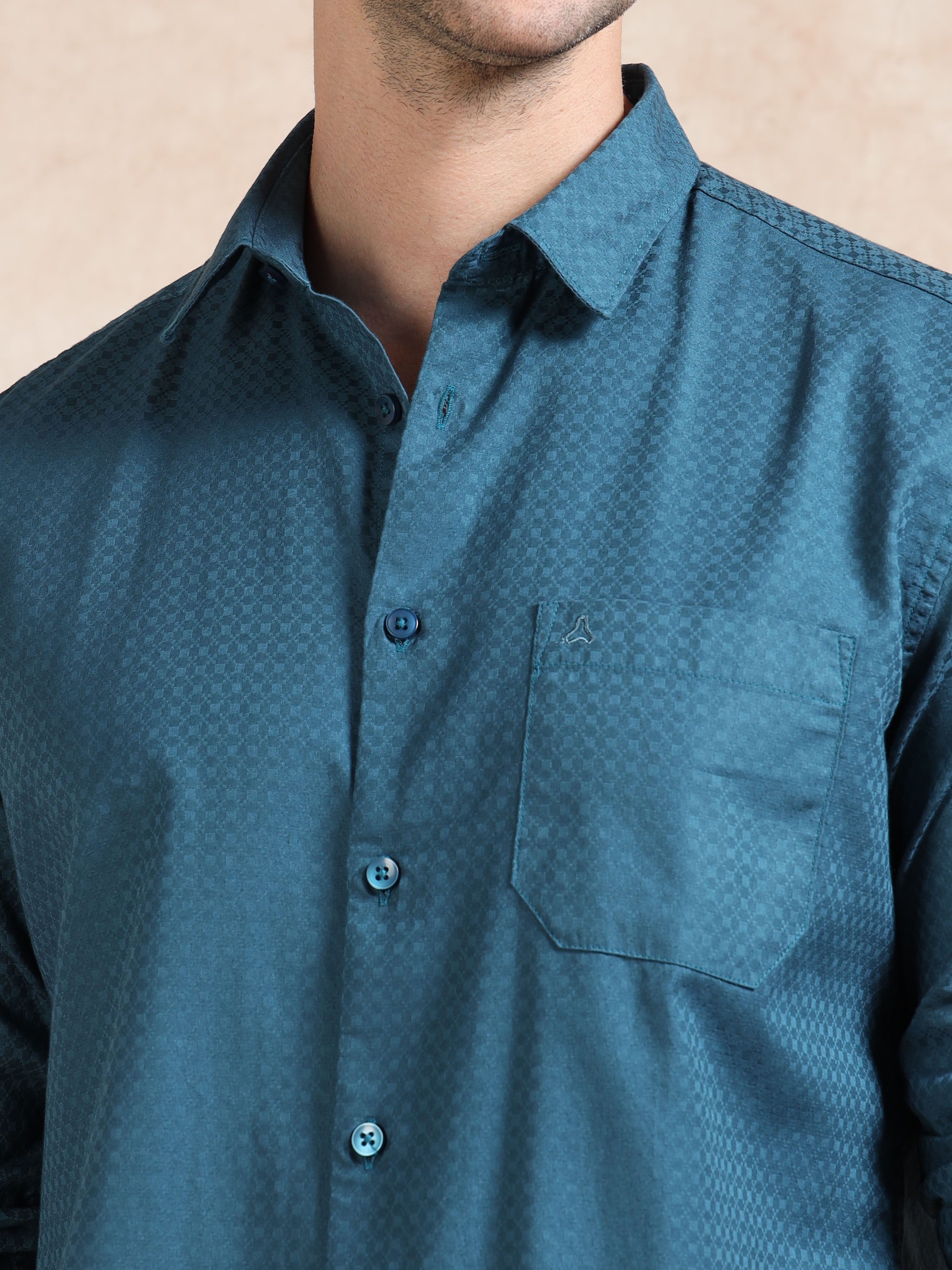 MEN'S P.GREEN SELF DESIGN SLIM FIT SHIRT