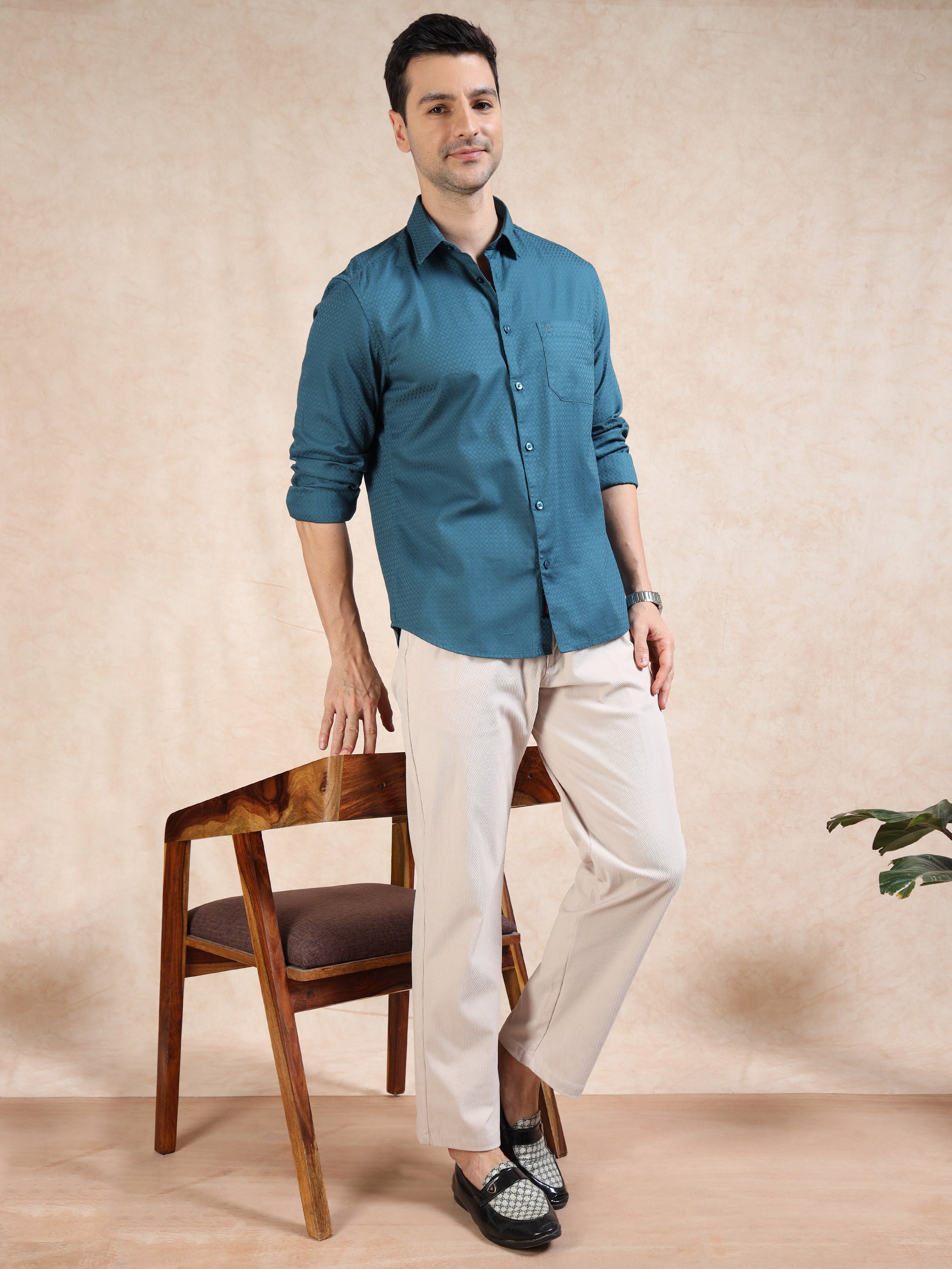 MEN'S P.GREEN SELF DESIGN SLIM FIT SHIRT