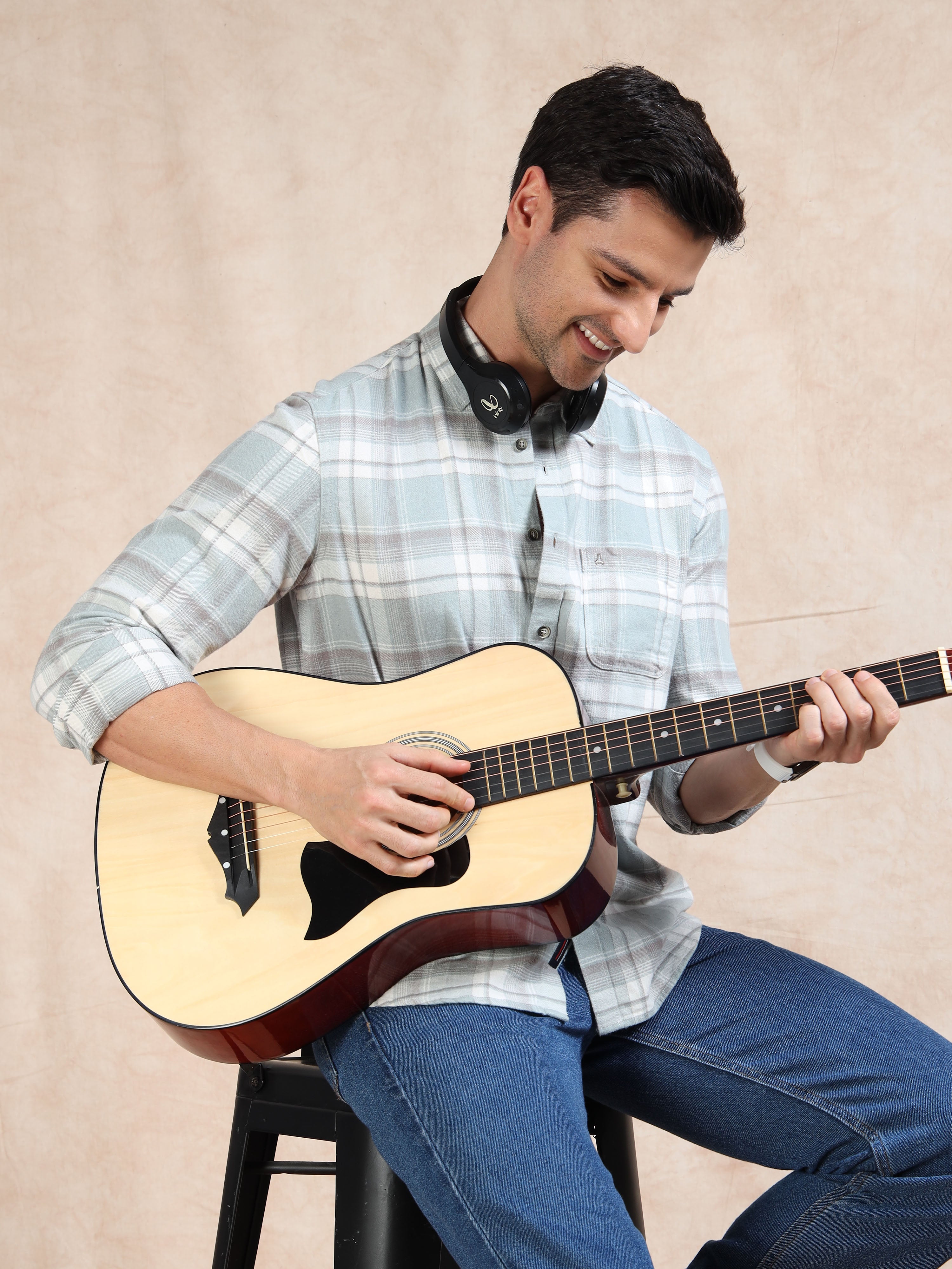 MEN'S LT BLUE BRUSHING CHECKS SLIM FIT SHIRT