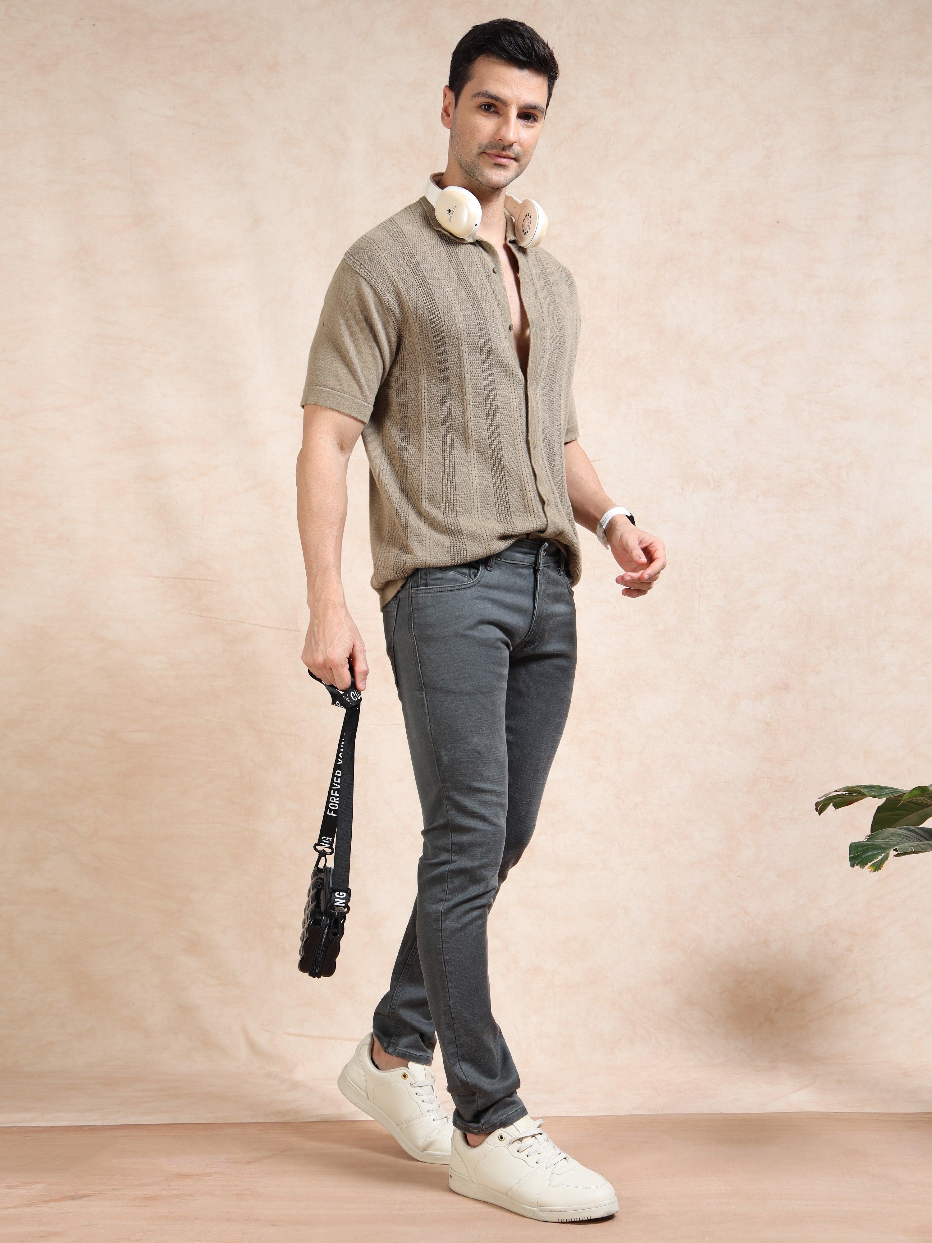 MEN'S GREY SOLID SLIM FIT JEANS