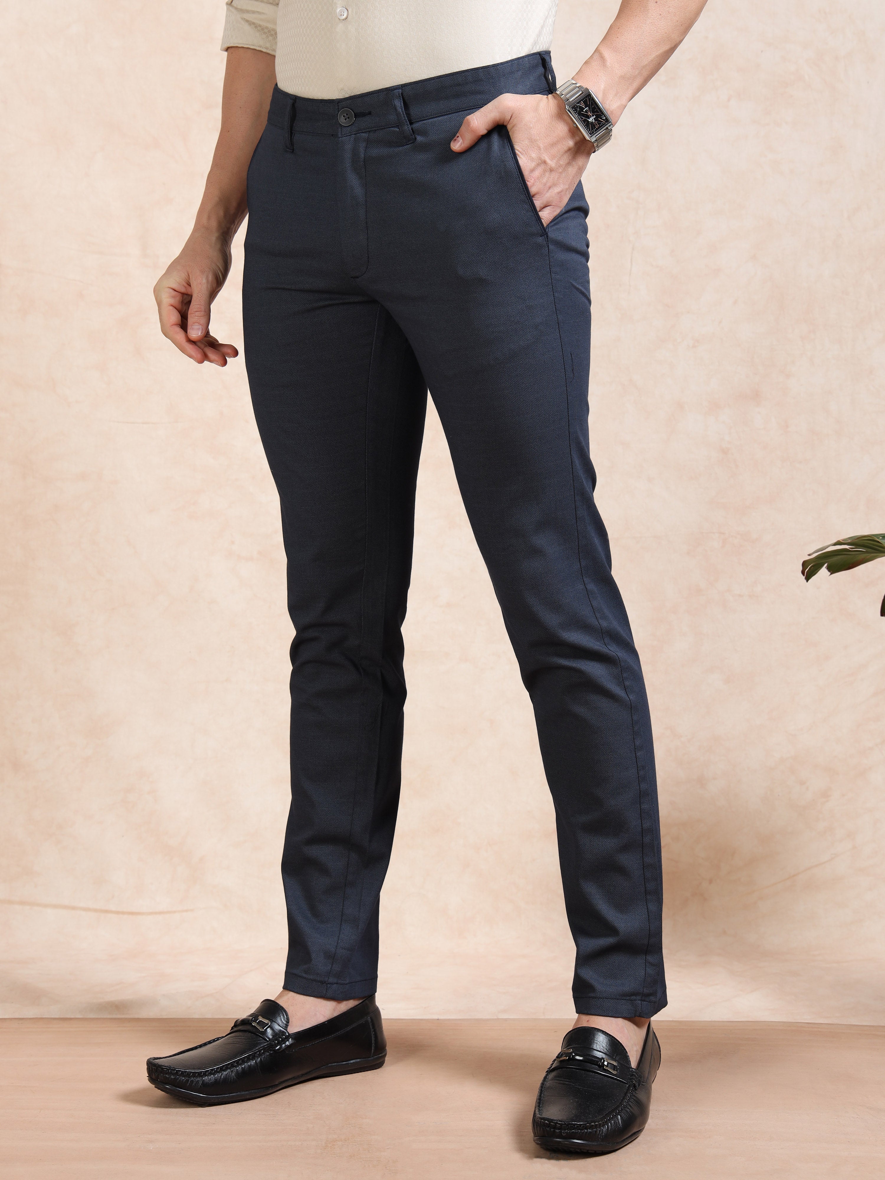 MEN'S NAVY PRINT SLIM FIT TROUSER