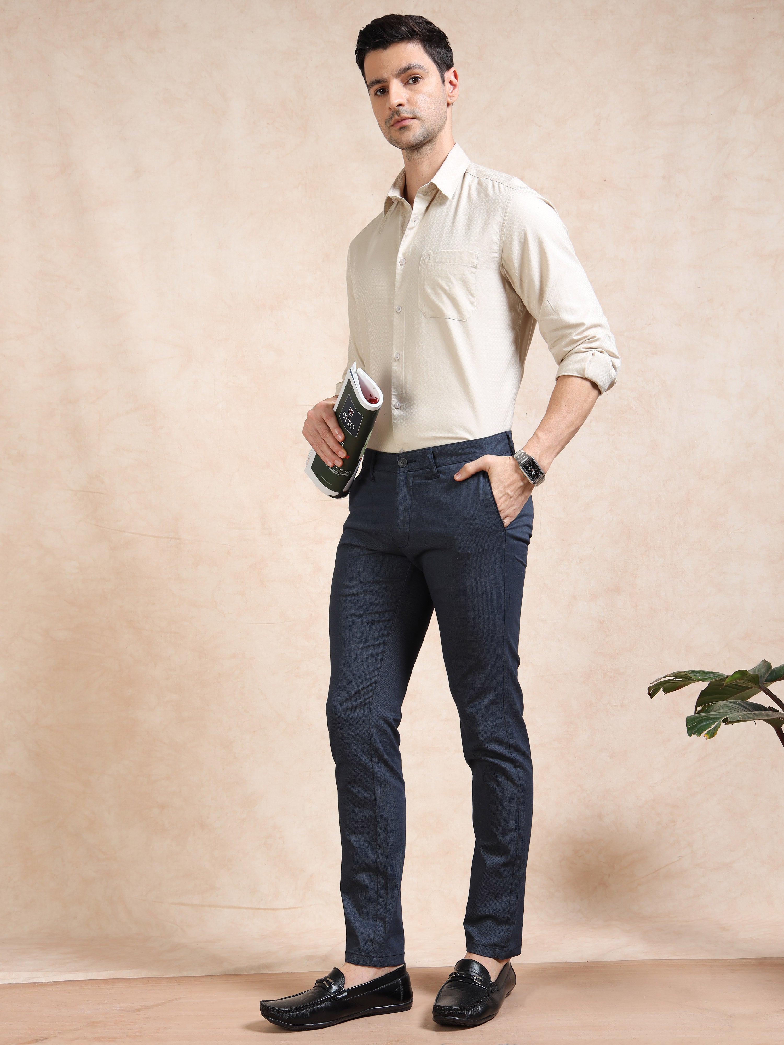 MEN'S NAVY PRINT SLIM FIT TROUSER