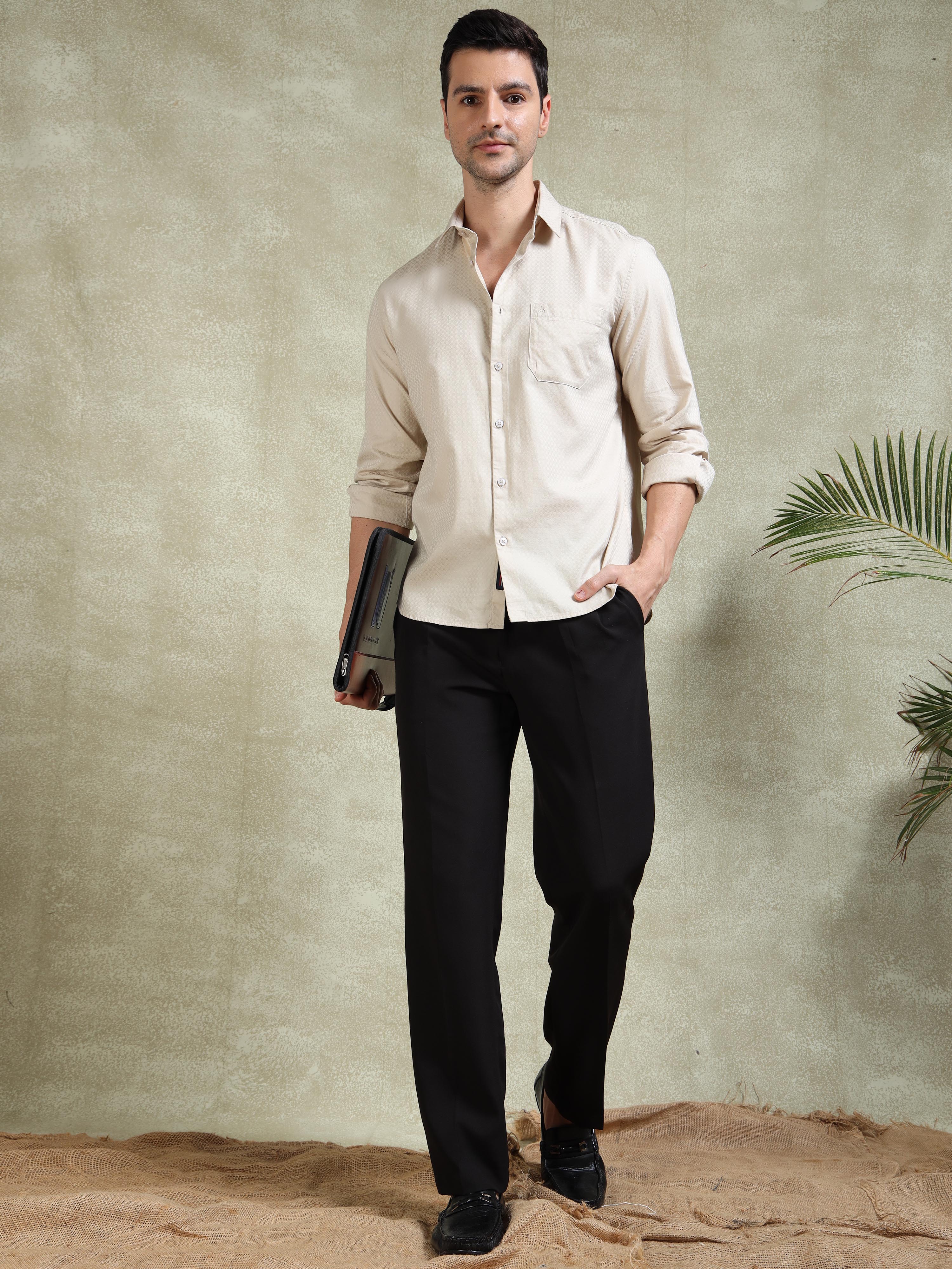 MEN'S SANDEL SELF DESIGN SLIM FIT SHIRT