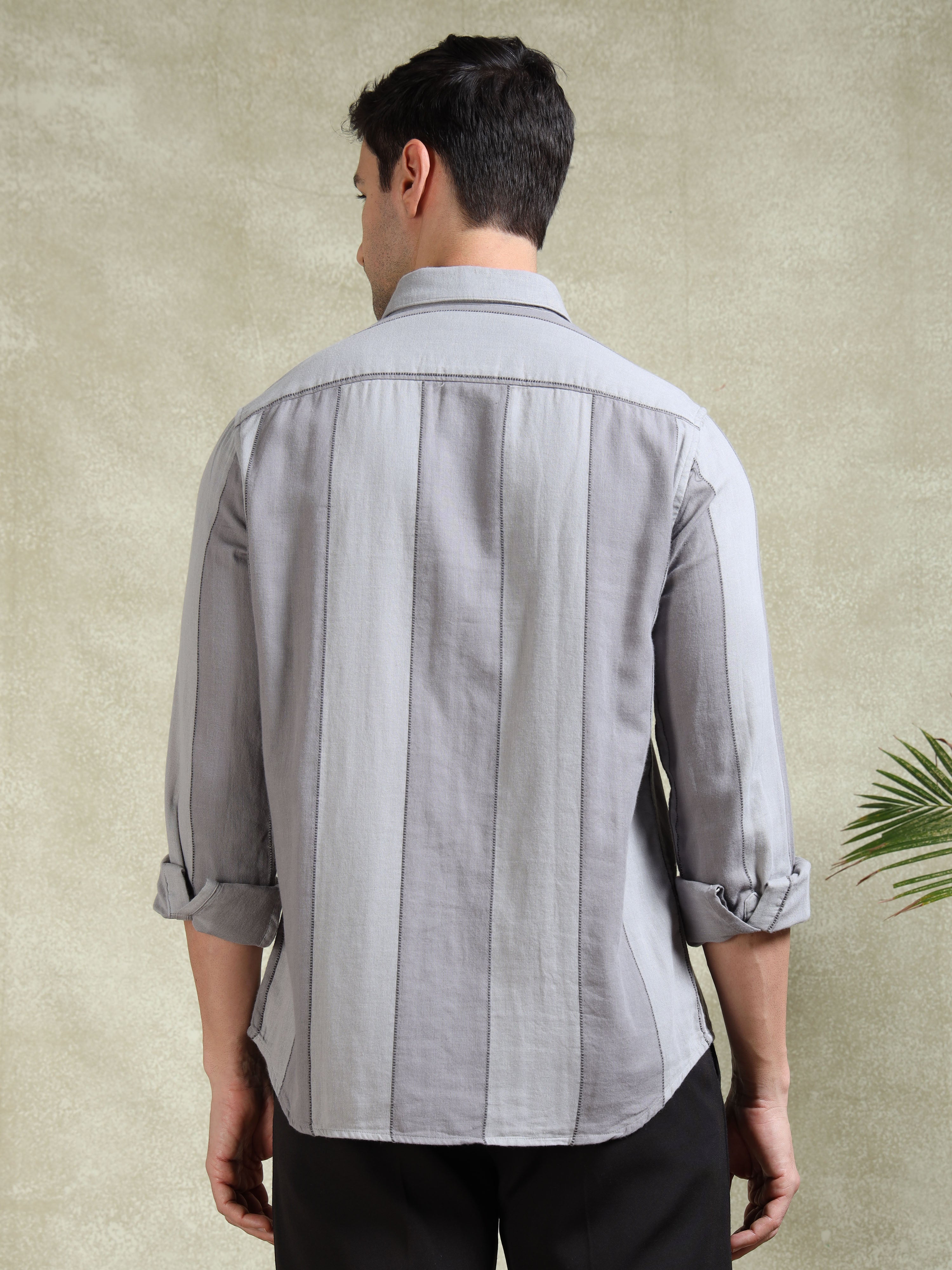 MEN'S GREY STRIPE SLIM FIT SHIRT