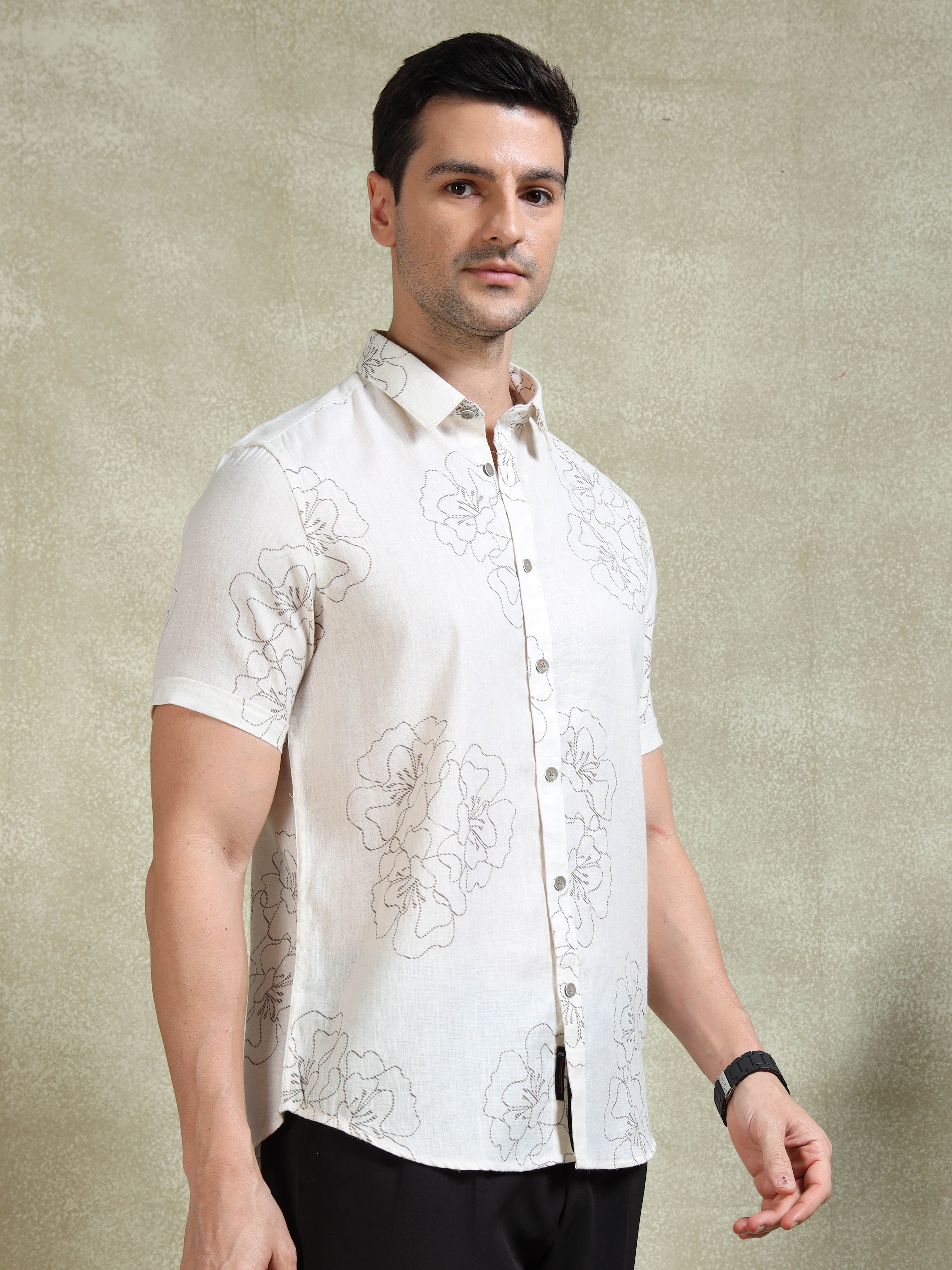 MEN'S BROWN PRINT SLIM FIT SHIRT