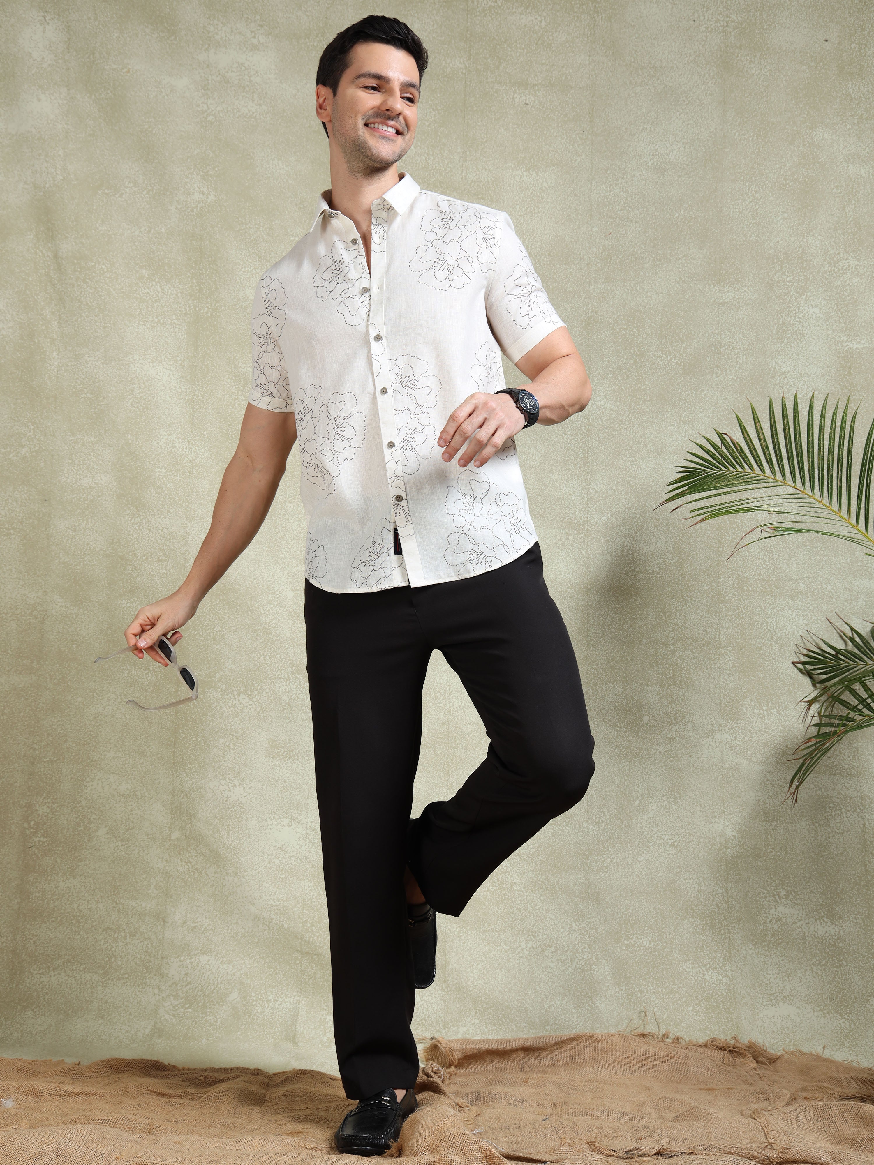 MEN'S BROWN PRINT SLIM FIT SHIRT