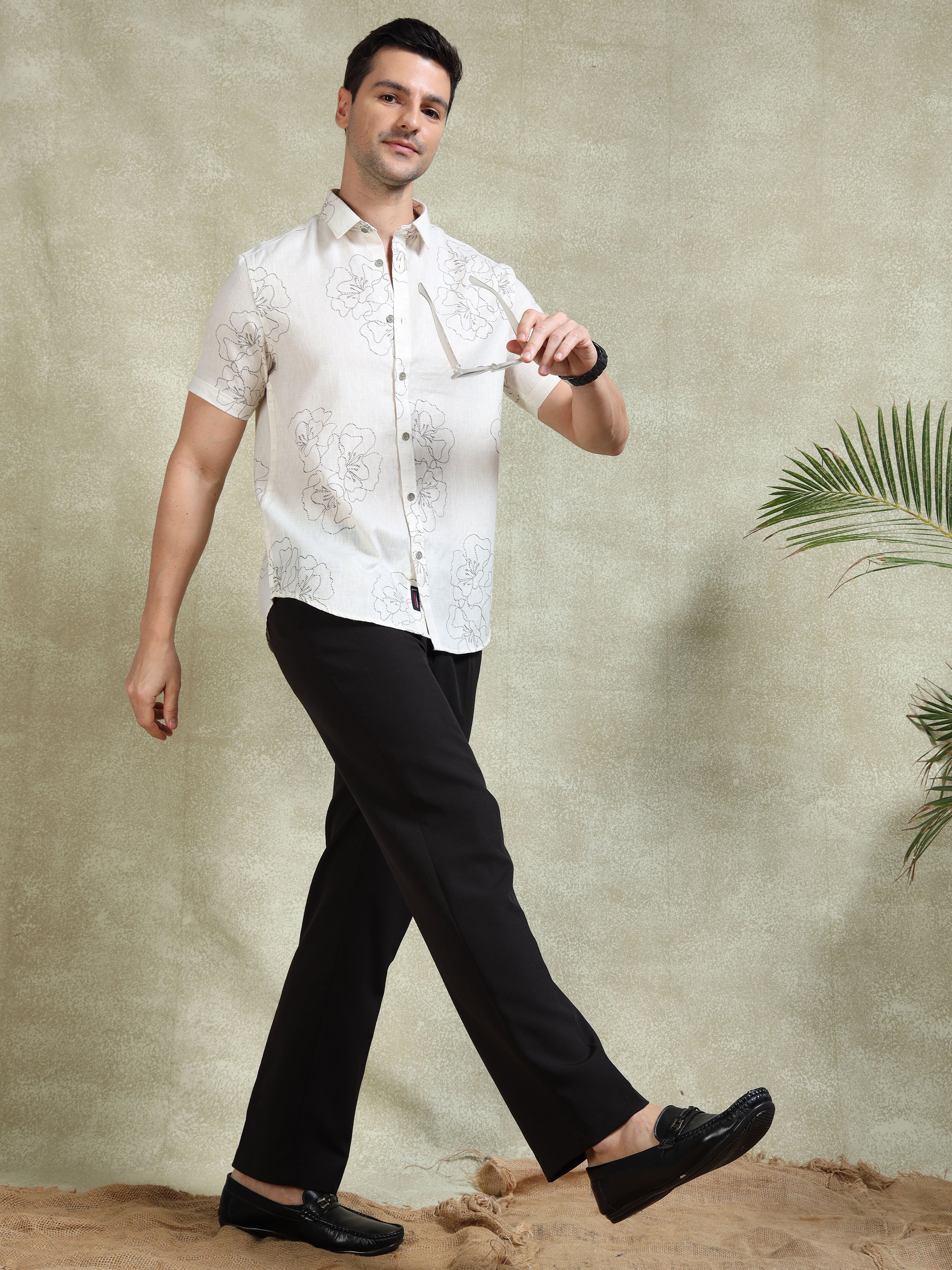 MEN'S BROWN PRINT SLIM FIT SHIRT