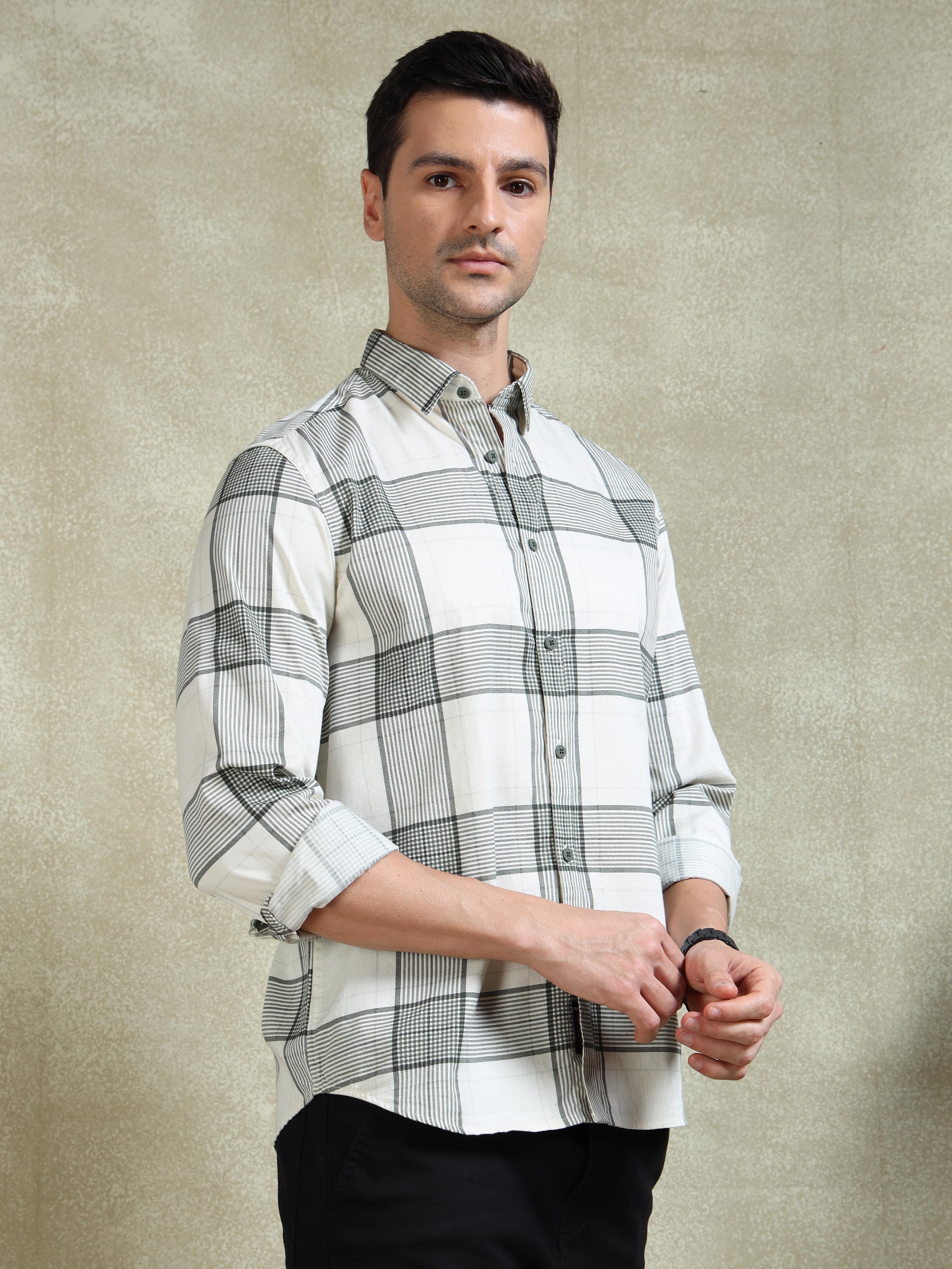 MEN'S GREEN CHECKS SLIM FIT SHIRT