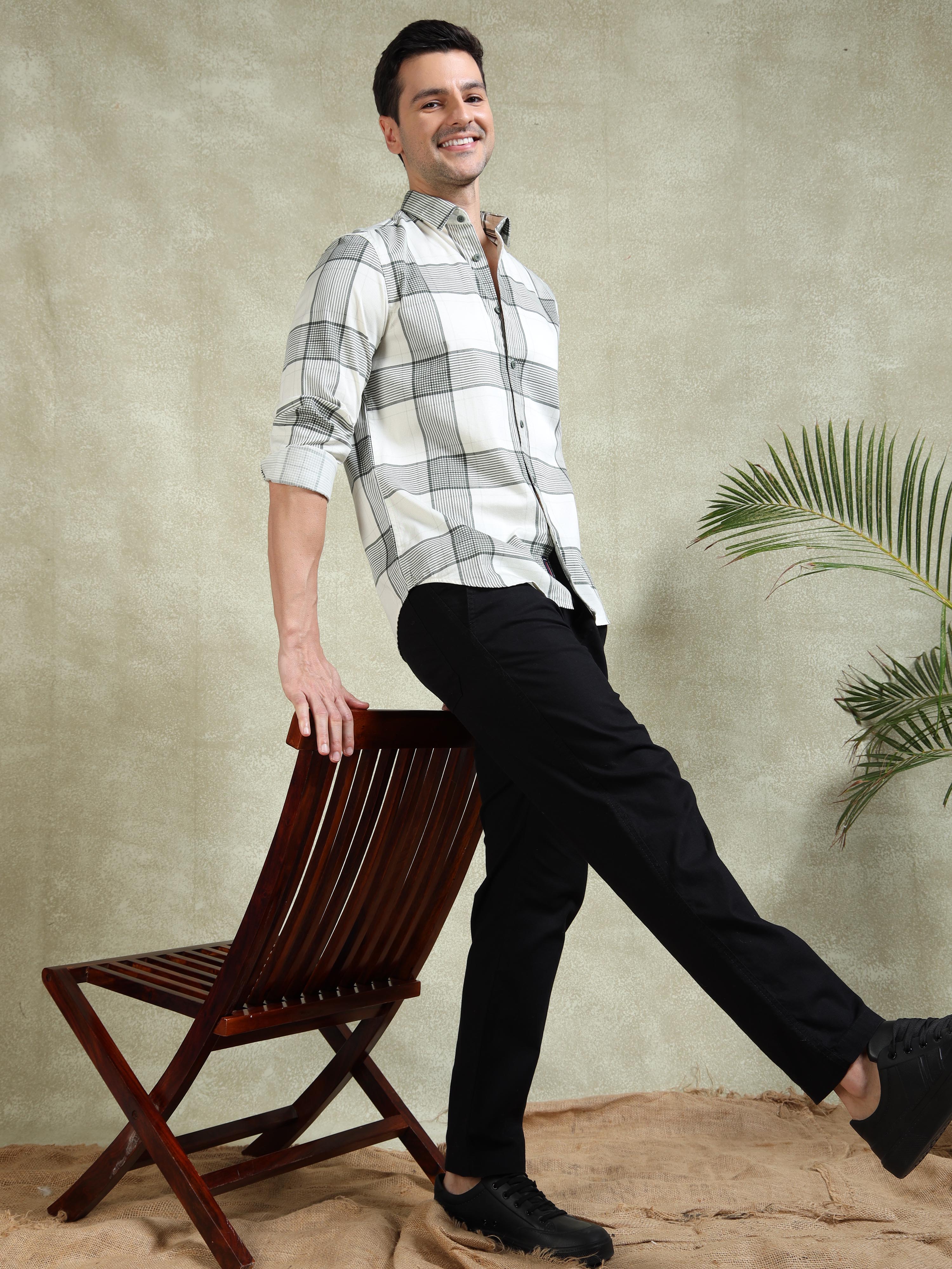 MEN'S GREEN CHECKS SLIM FIT SHIRT