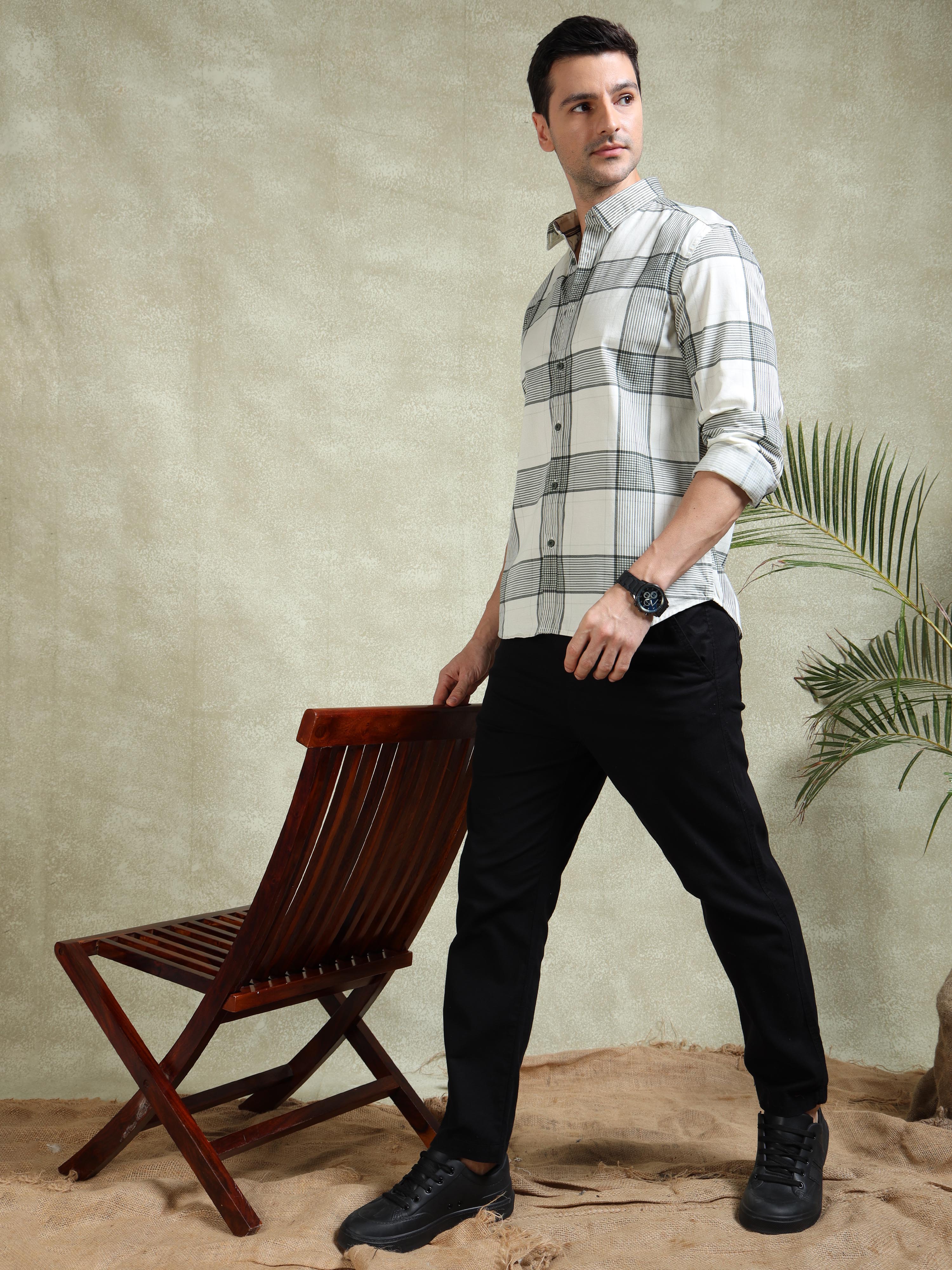 MEN'S GREEN CHECKS SLIM FIT SHIRT