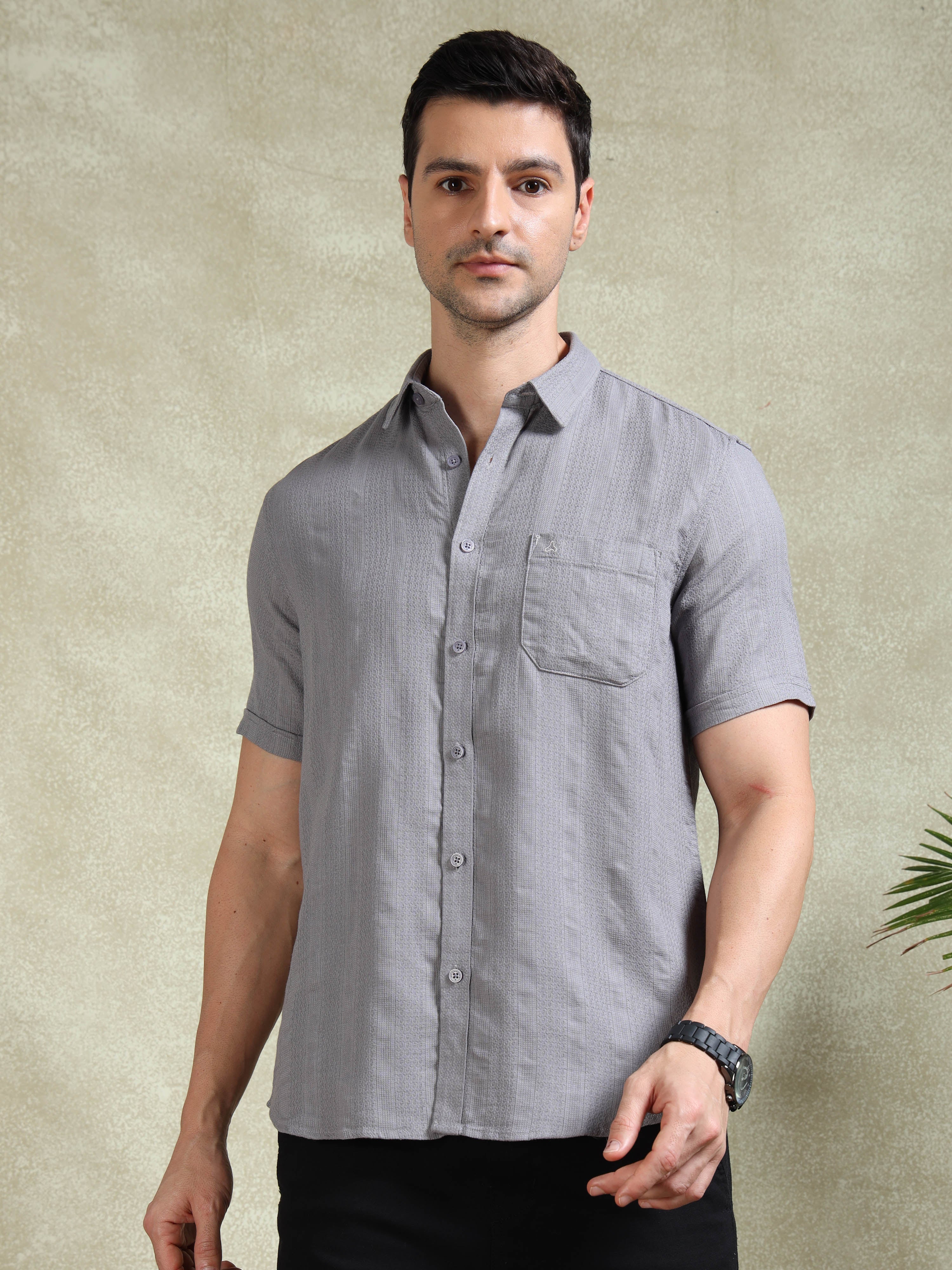 MEN'S GREY STRIPE SLIM FIT SHIRT