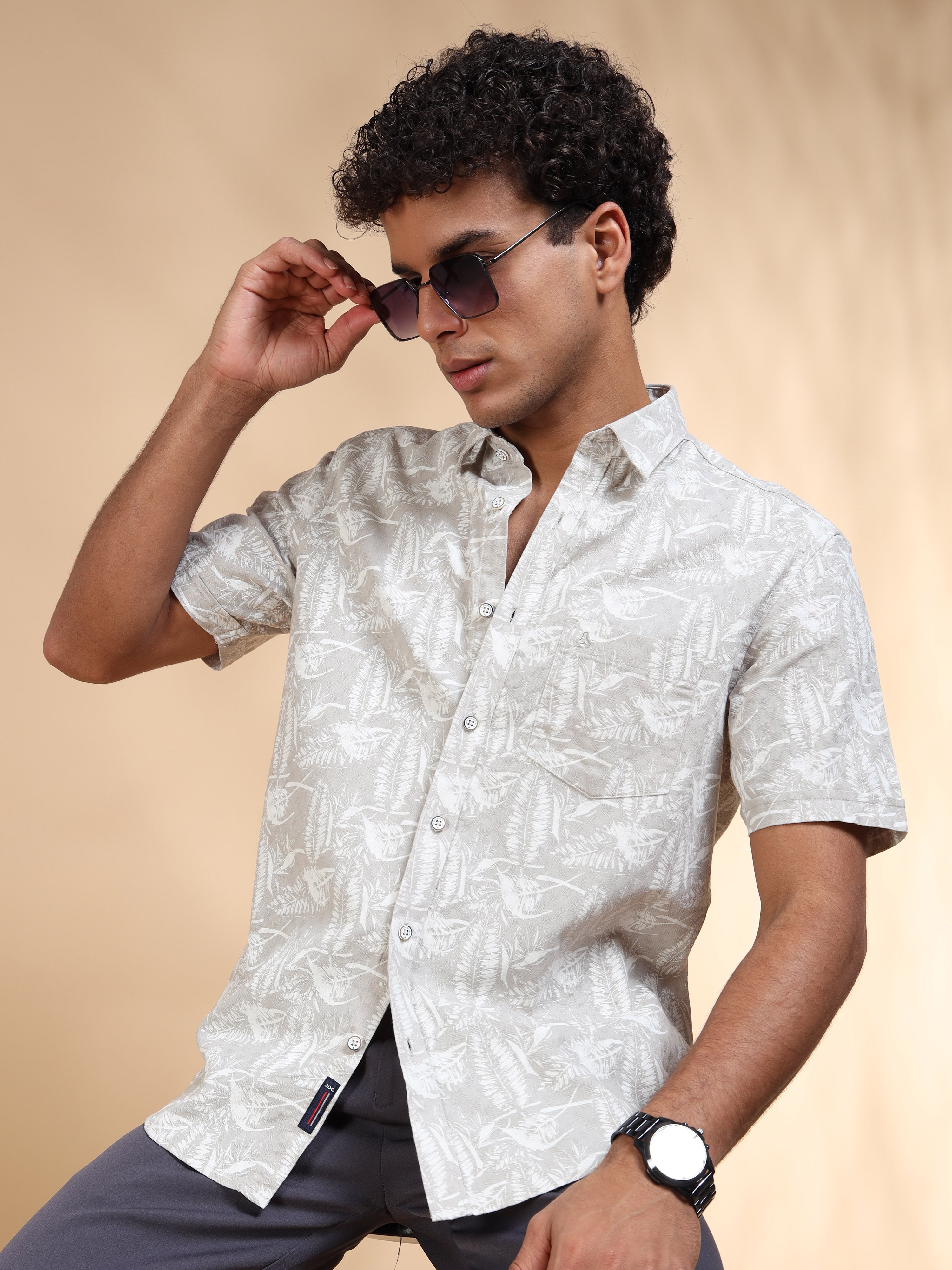 MEN'S GREY PRINT SLIM FIT SHIRT