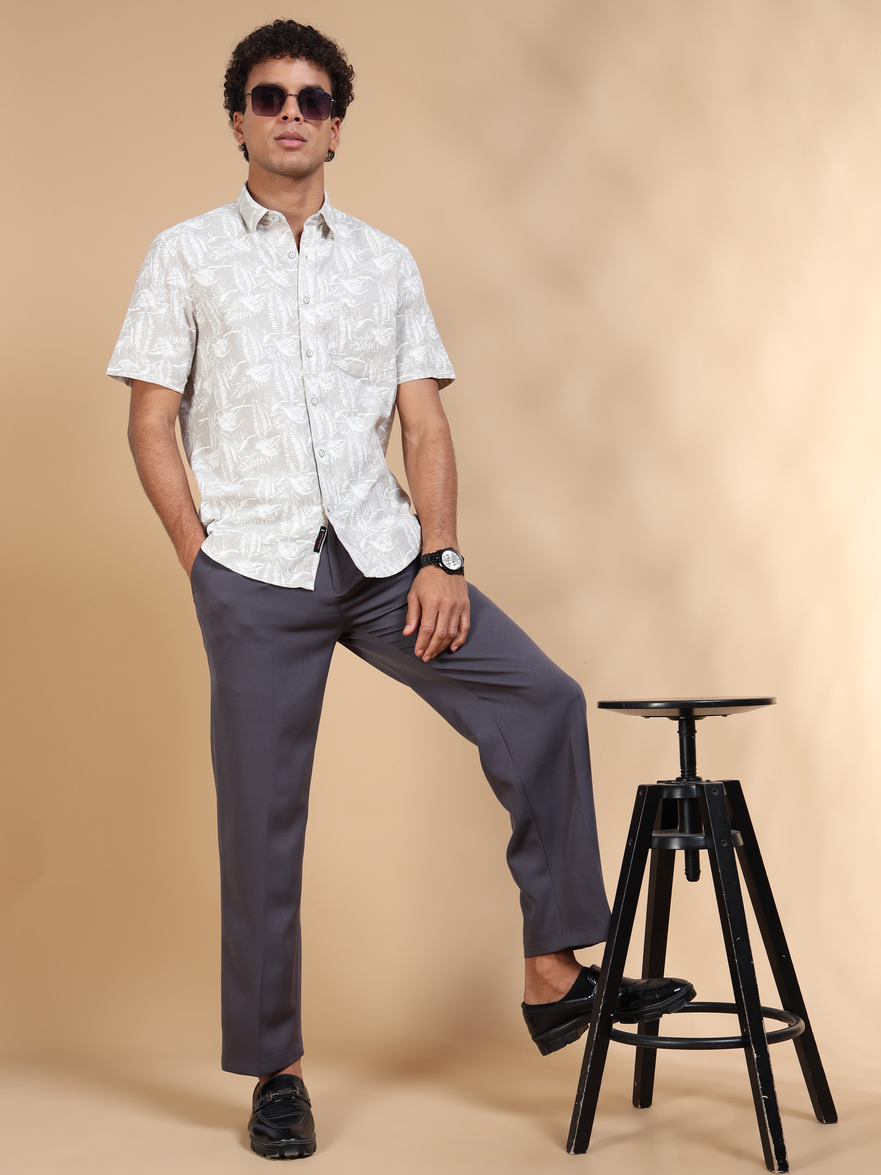 MEN'S GREY PRINT SLIM FIT SHIRT