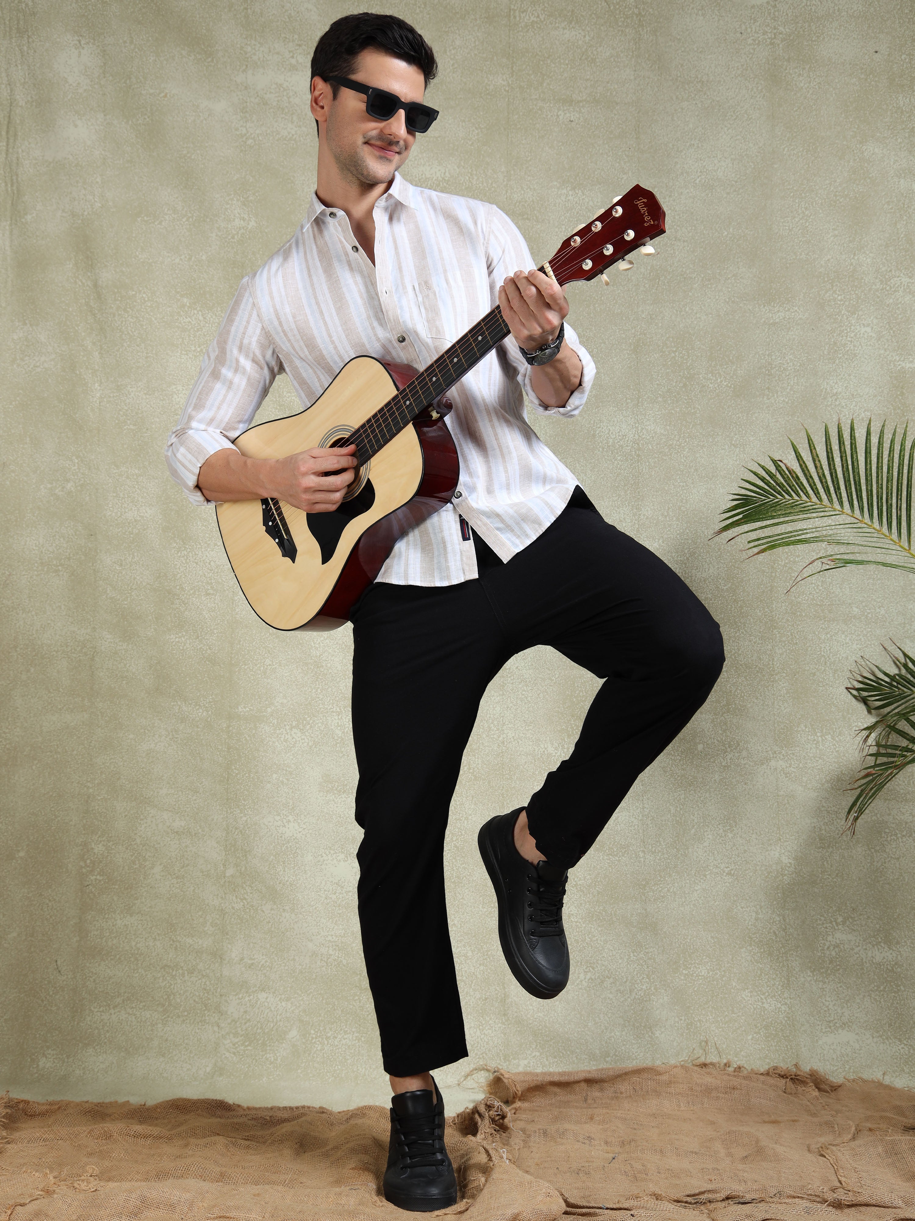 MEN'S DK.BEIGE STRIPE SLIM FIT SHIRT