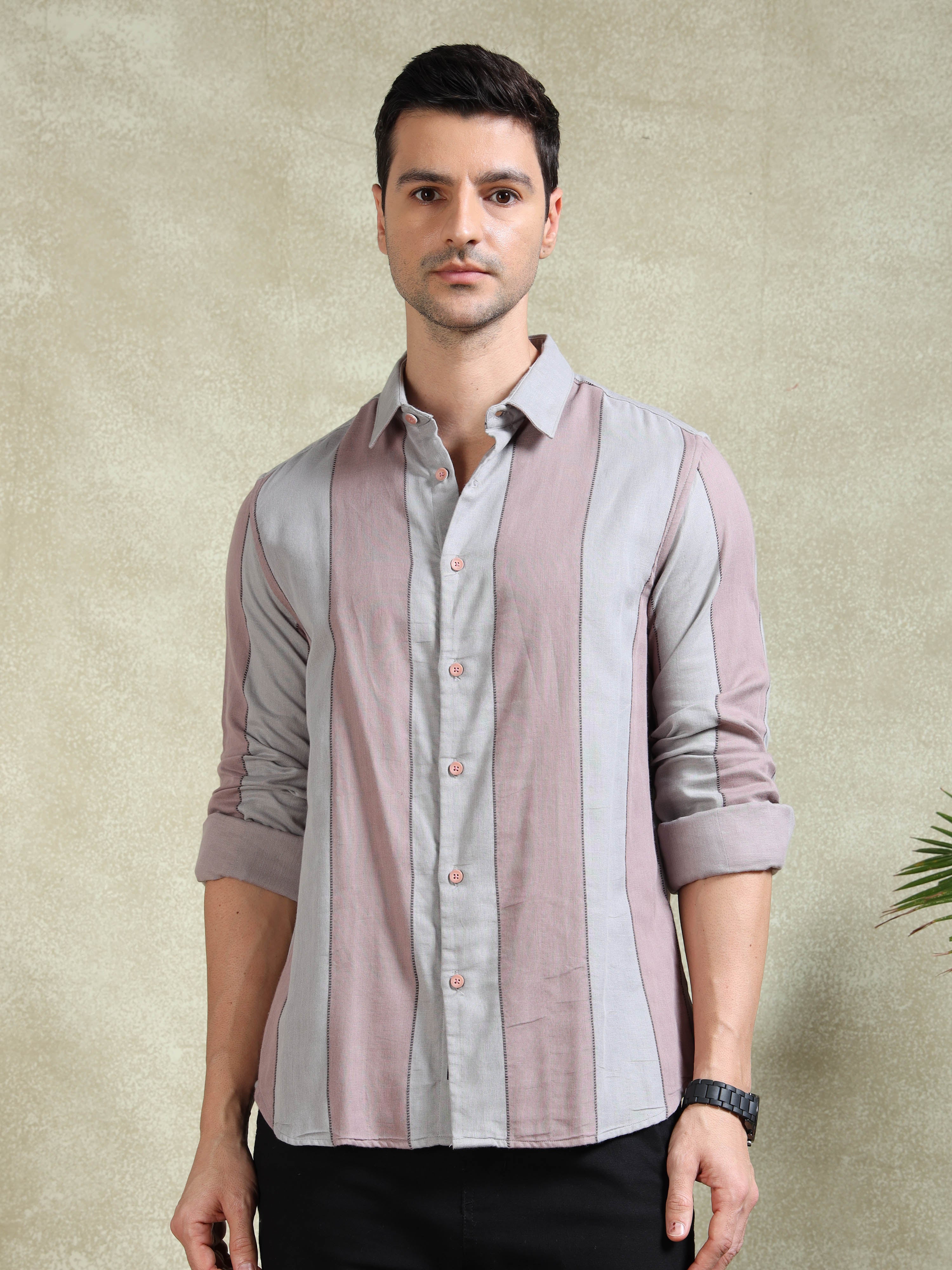 MEN'S PINK STRIPE SLIM FIT SHIRT