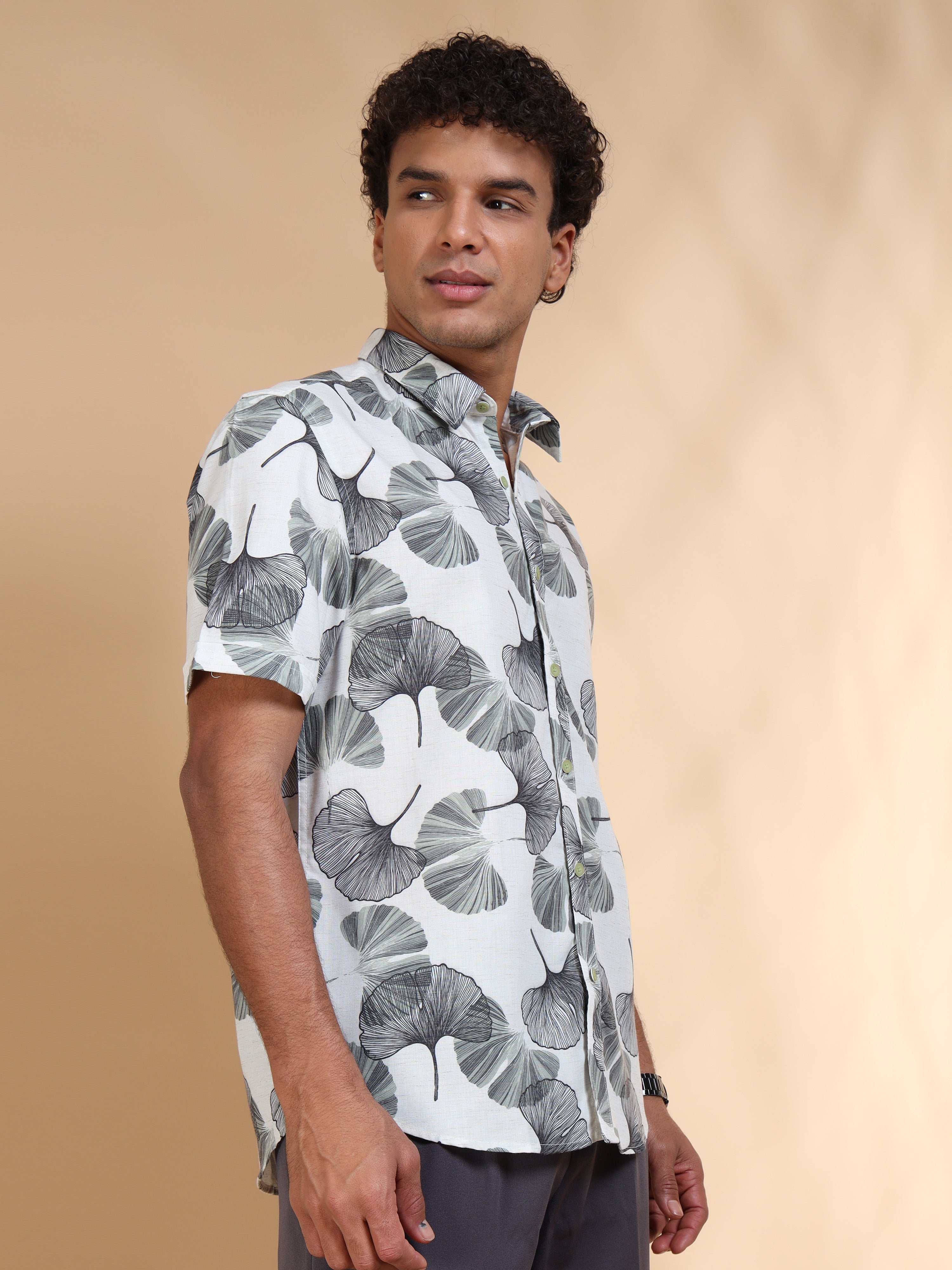 MEN'S GREEN PRINT SLIM FIT SHIRT