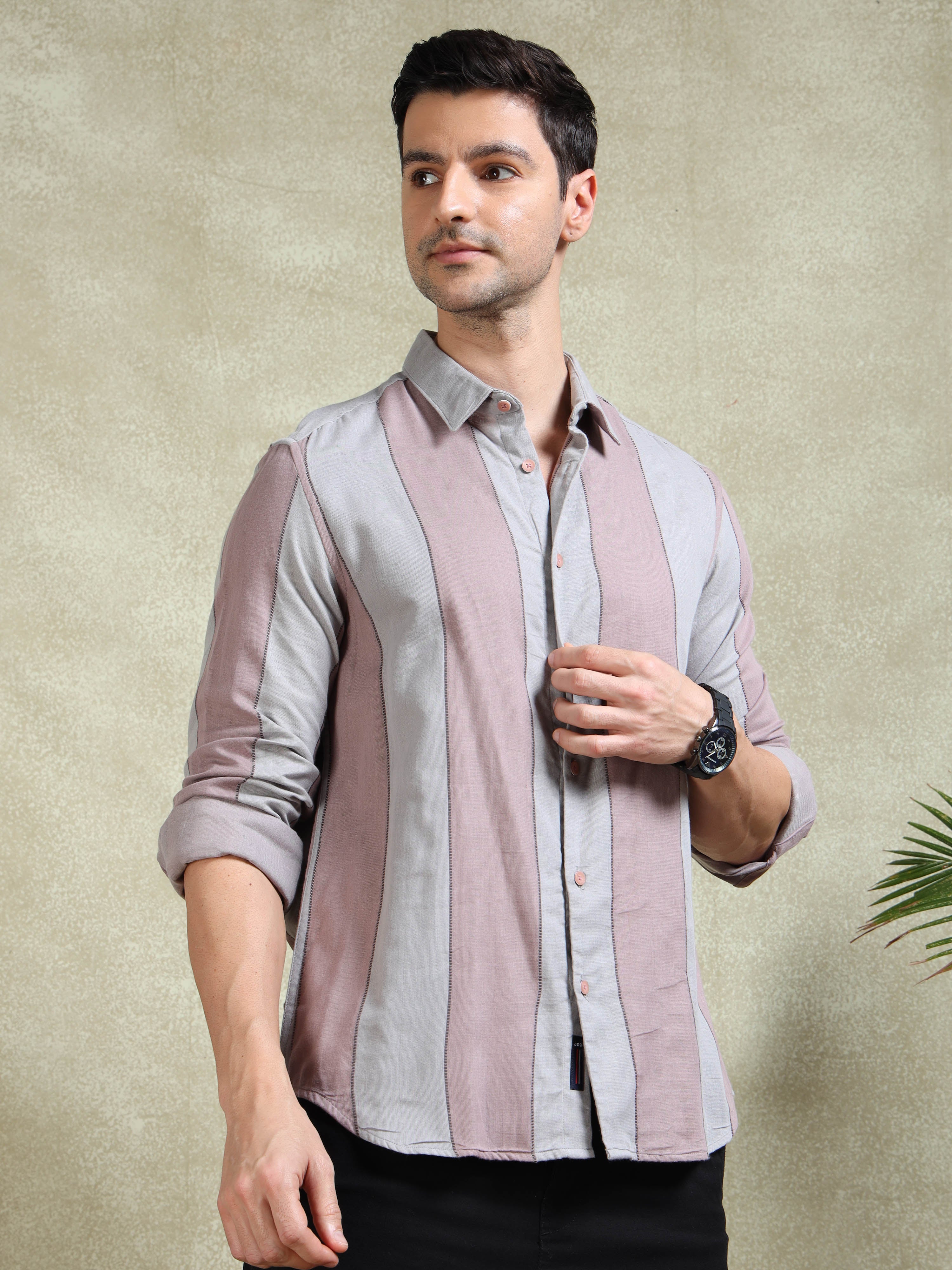 MEN'S PINK STRIPE SLIM FIT SHIRT