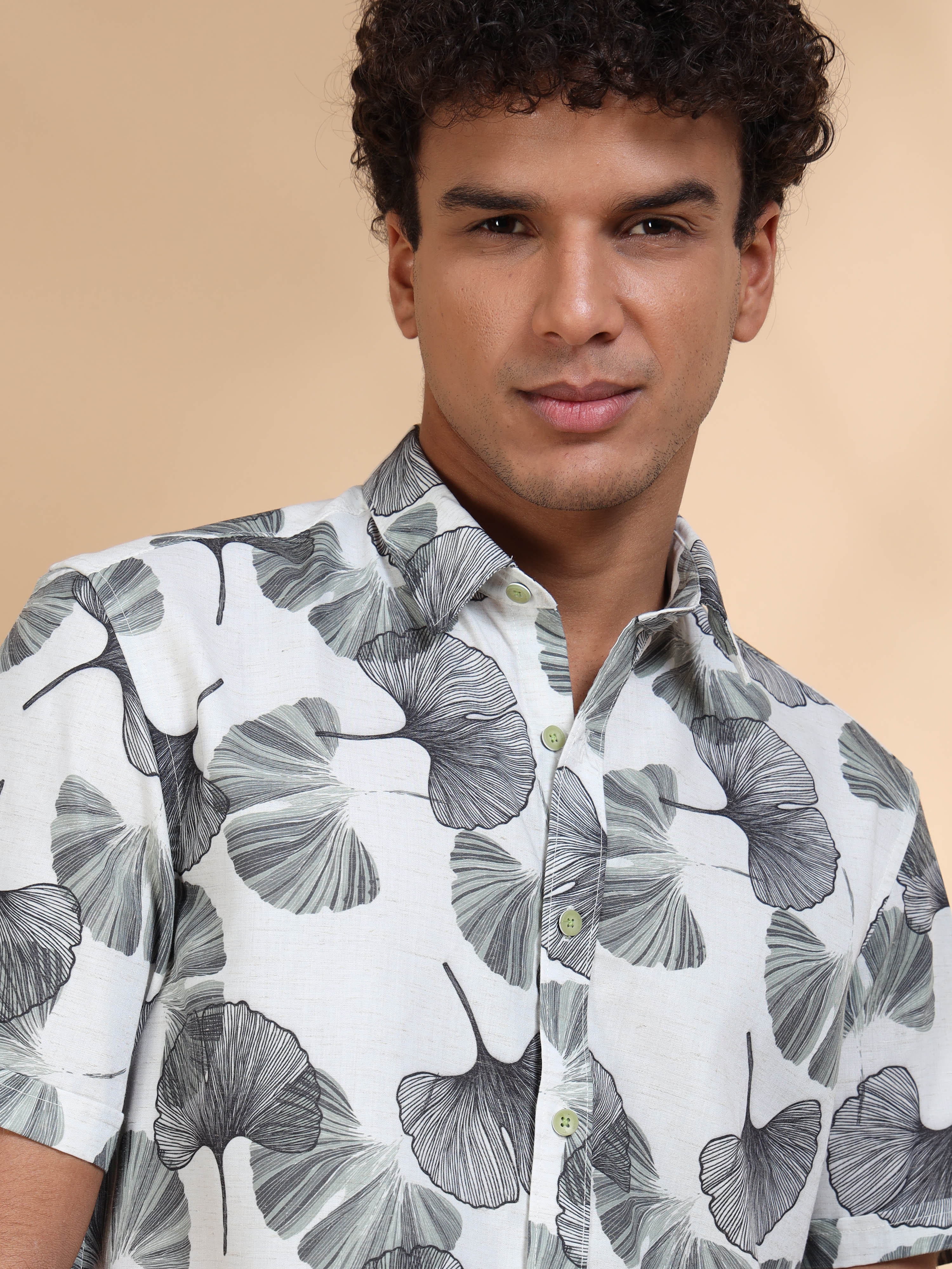 MEN'S GREEN PRINT SLIM FIT SHIRT