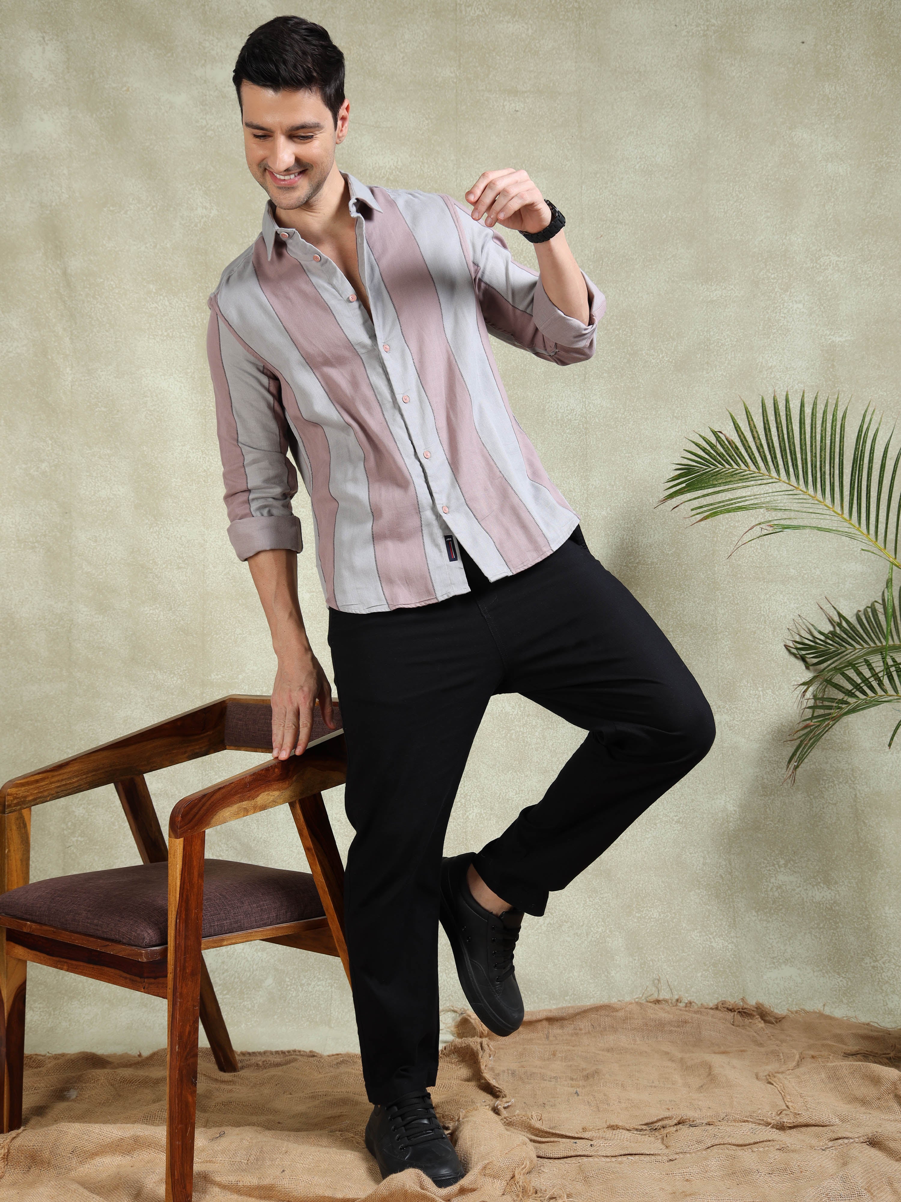MEN'S PINK STRIPE SLIM FIT SHIRT