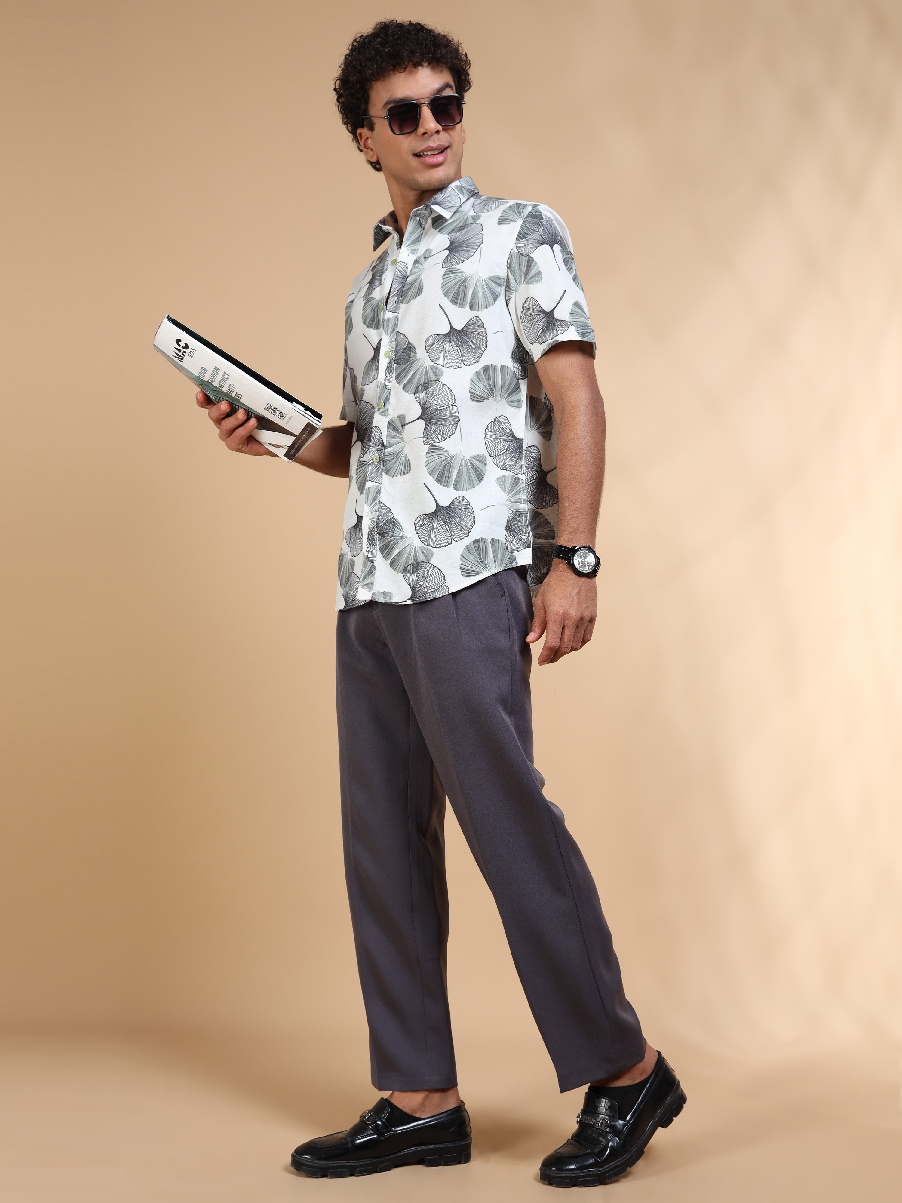 MEN'S GREEN PRINT SLIM FIT SHIRT