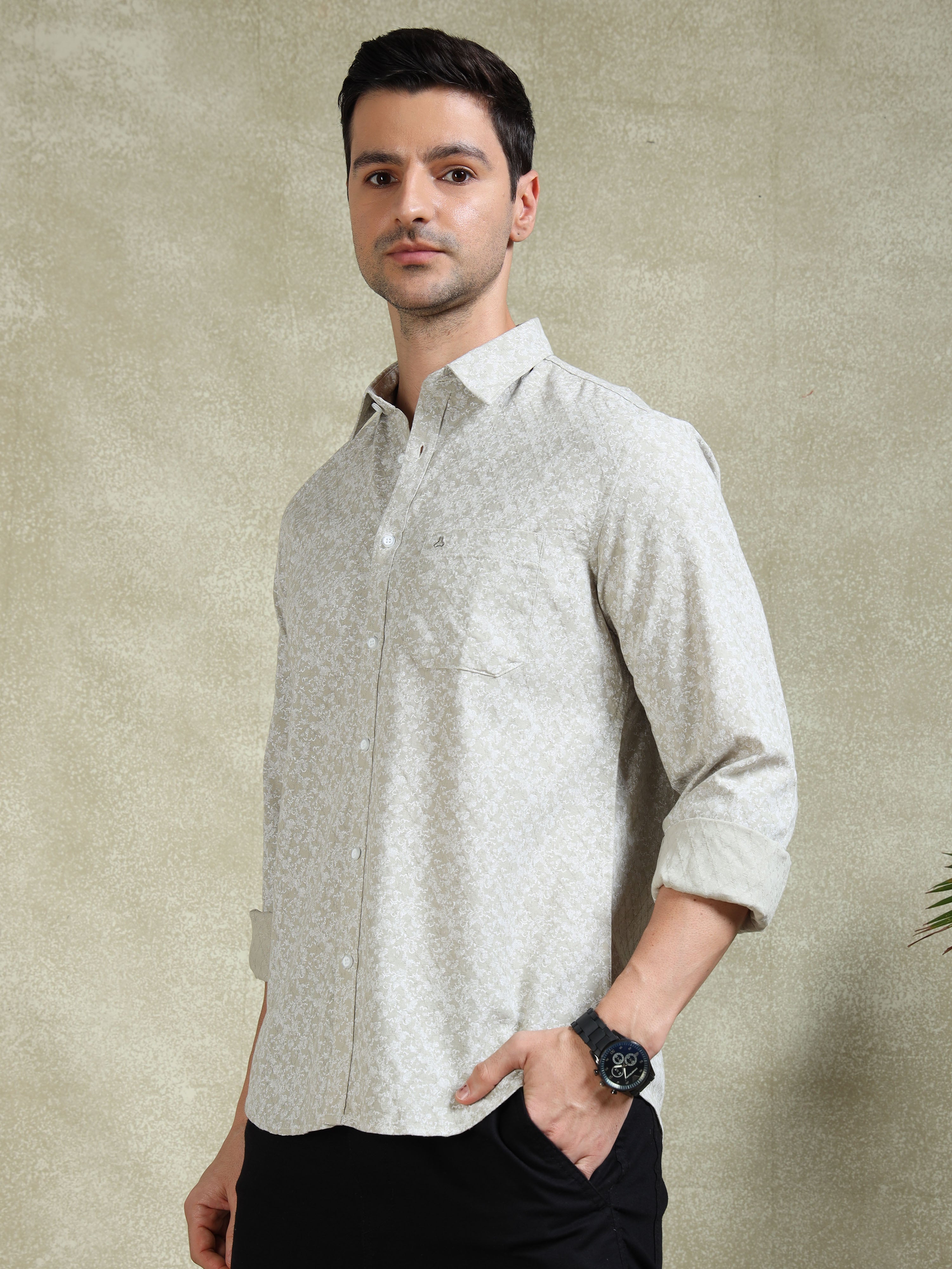 MEN'S LT.GREEN PRINT SLIM FIT SHIRT