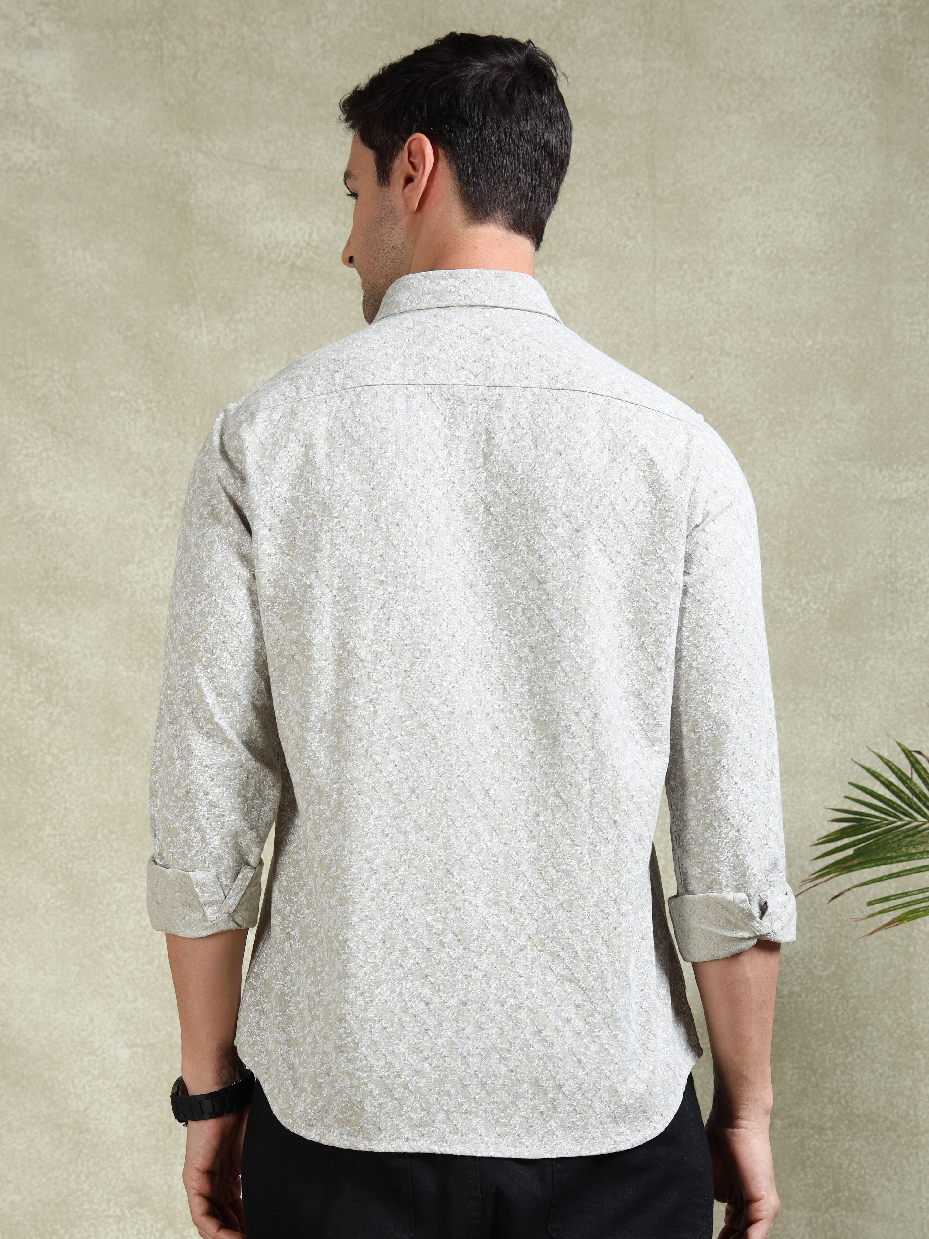 MEN'S LT.GREEN PRINT SLIM FIT SHIRT