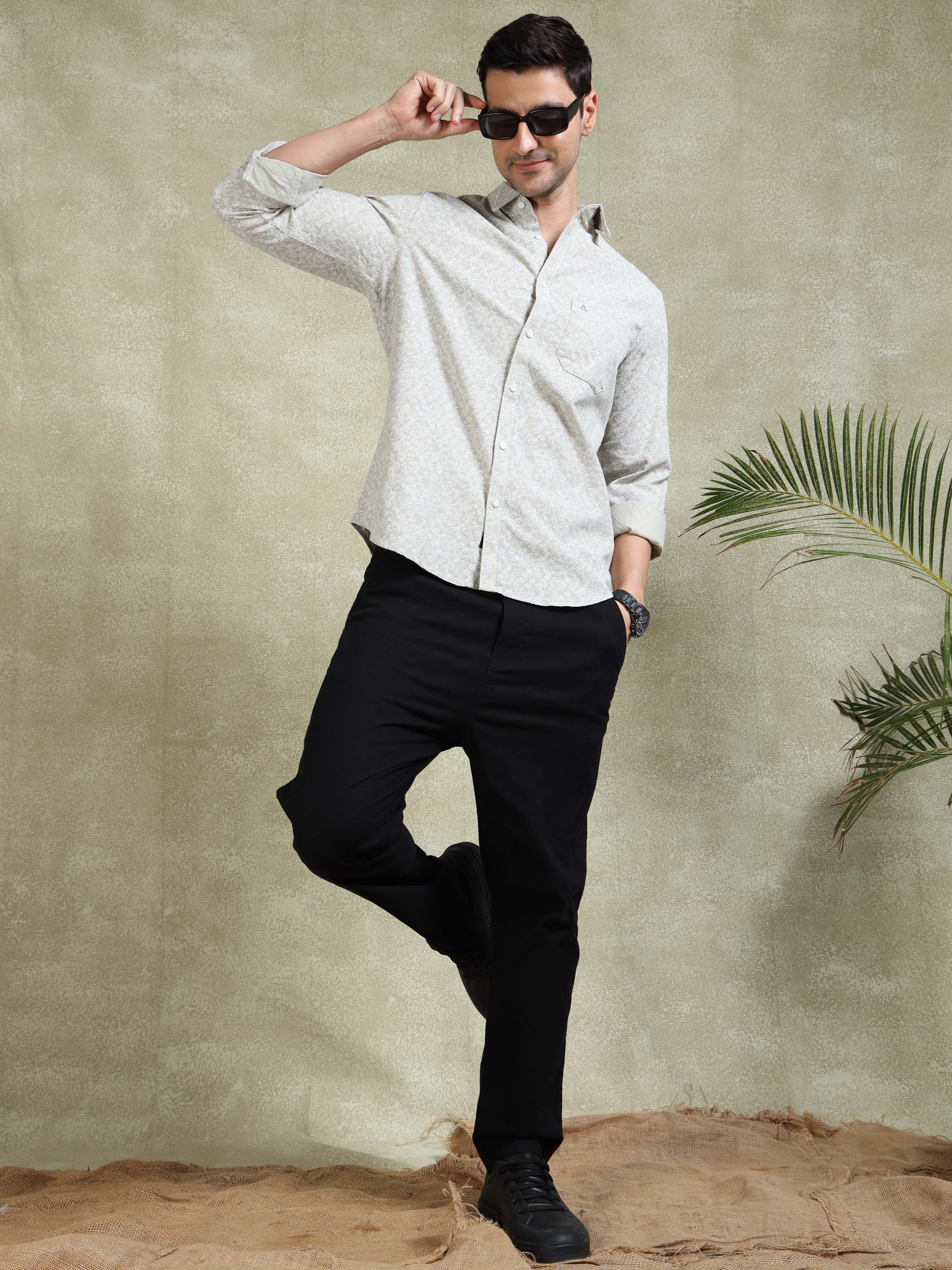 MEN'S LT.GREEN PRINT SLIM FIT SHIRT