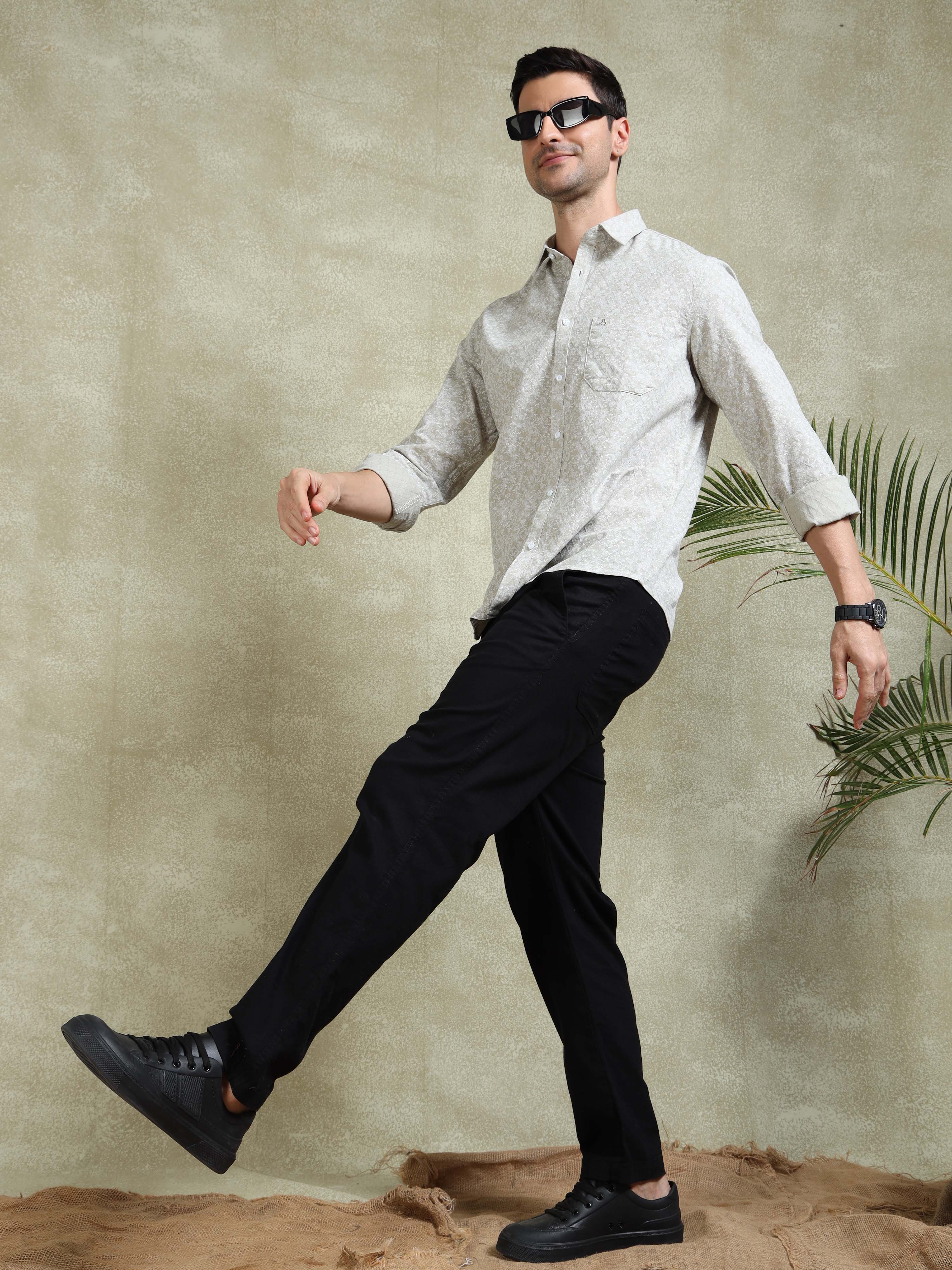 MEN'S LT.GREEN PRINT SLIM FIT SHIRT