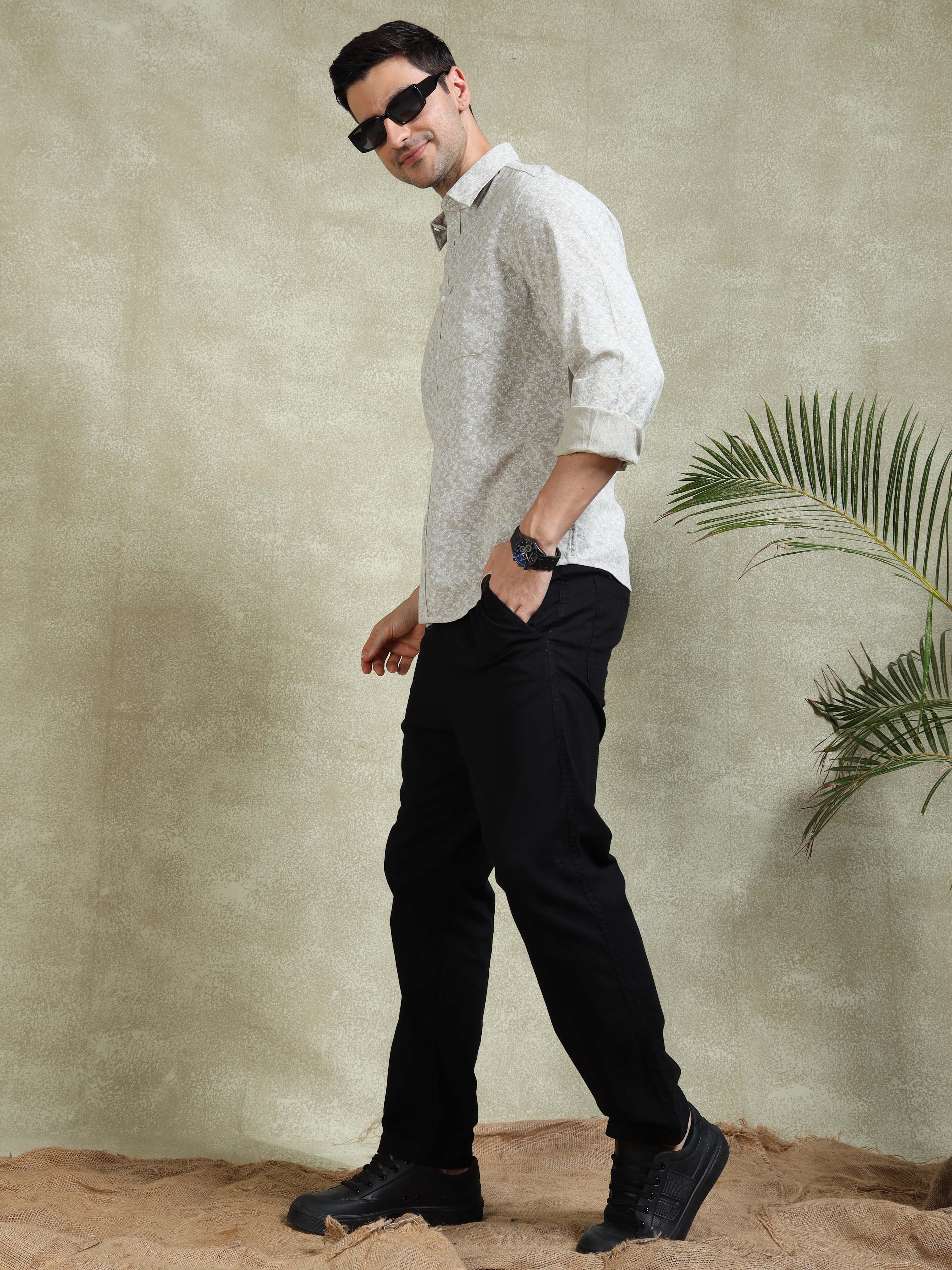 MEN'S LT.GREEN PRINT SLIM FIT SHIRT