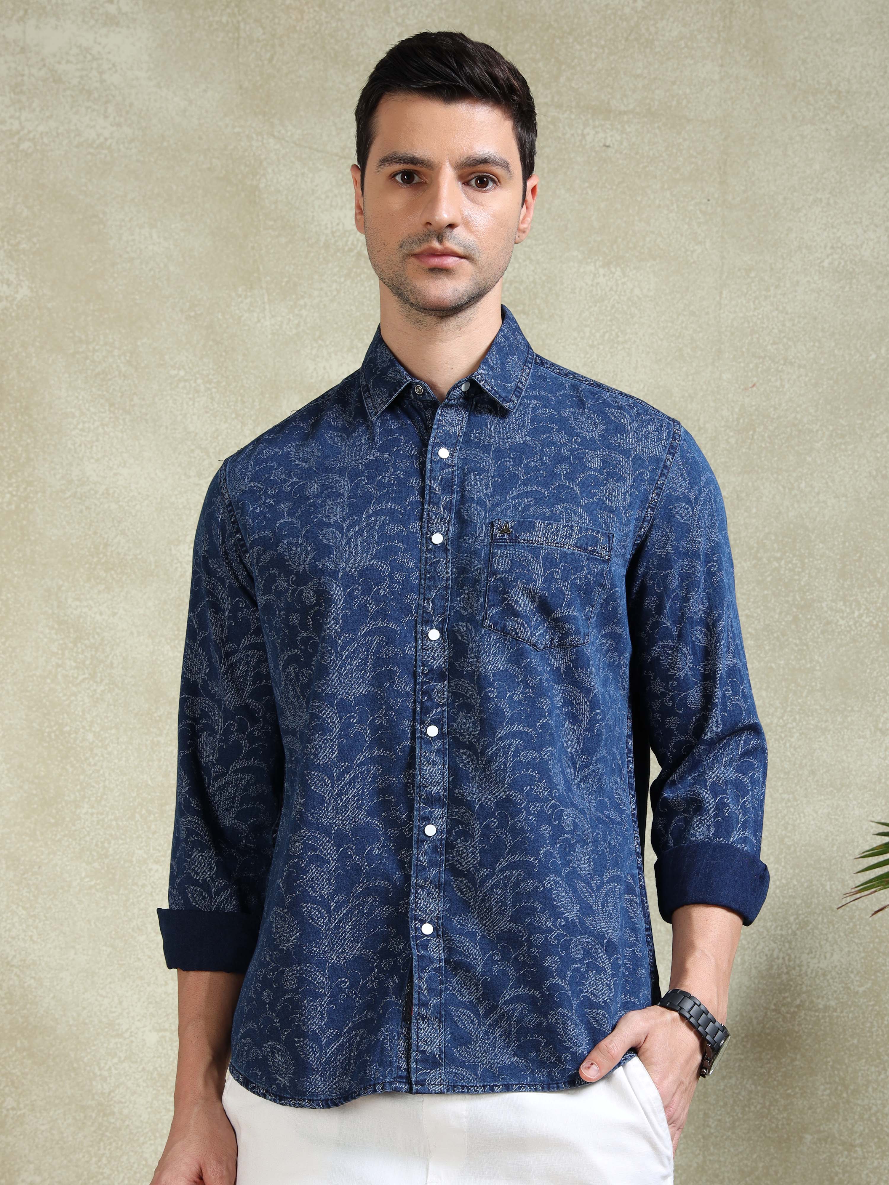 MEN'S INDIGO PRINT SLIM FIT SHIRT