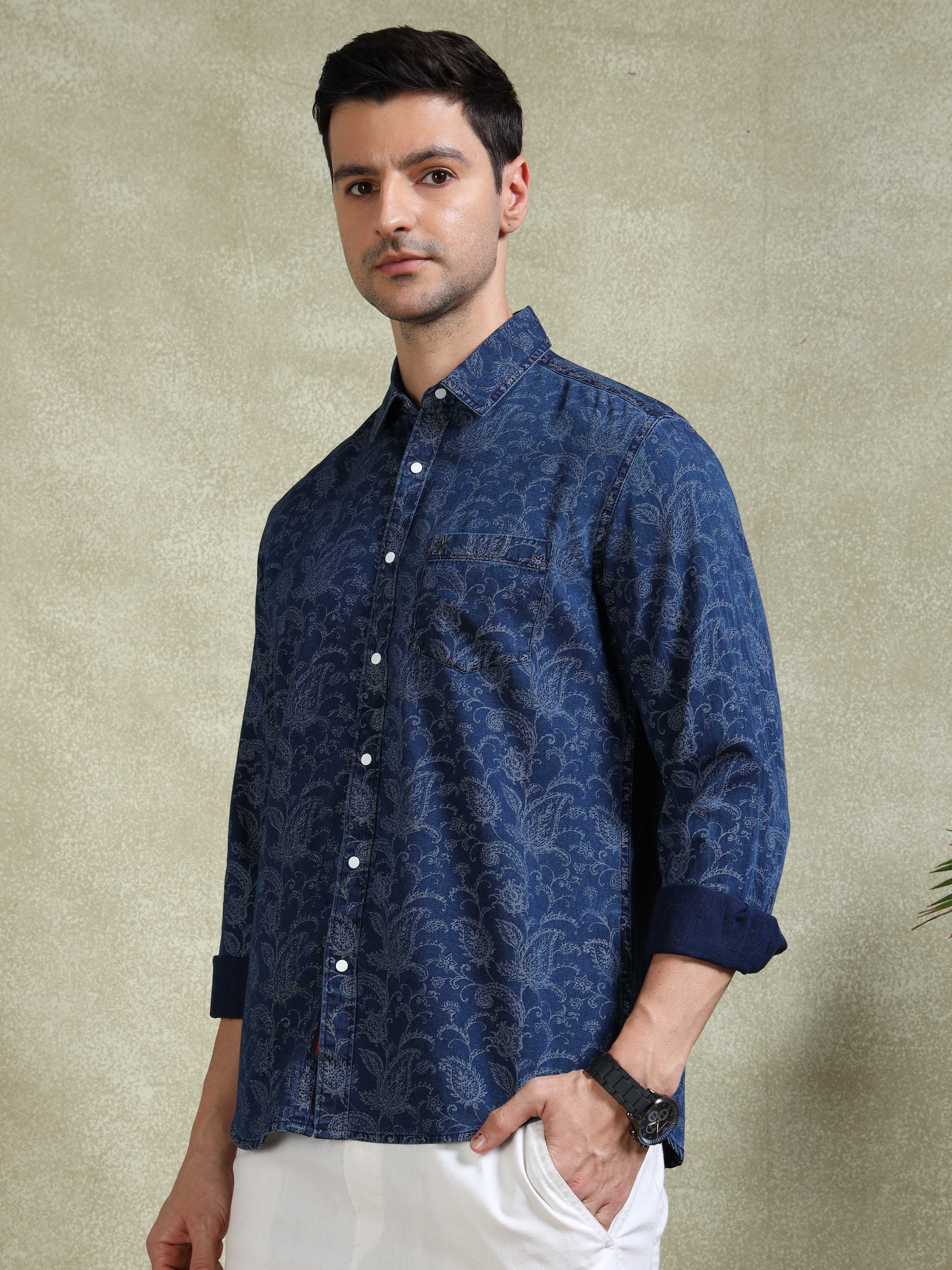 MEN'S INDIGO PRINT SLIM FIT SHIRT