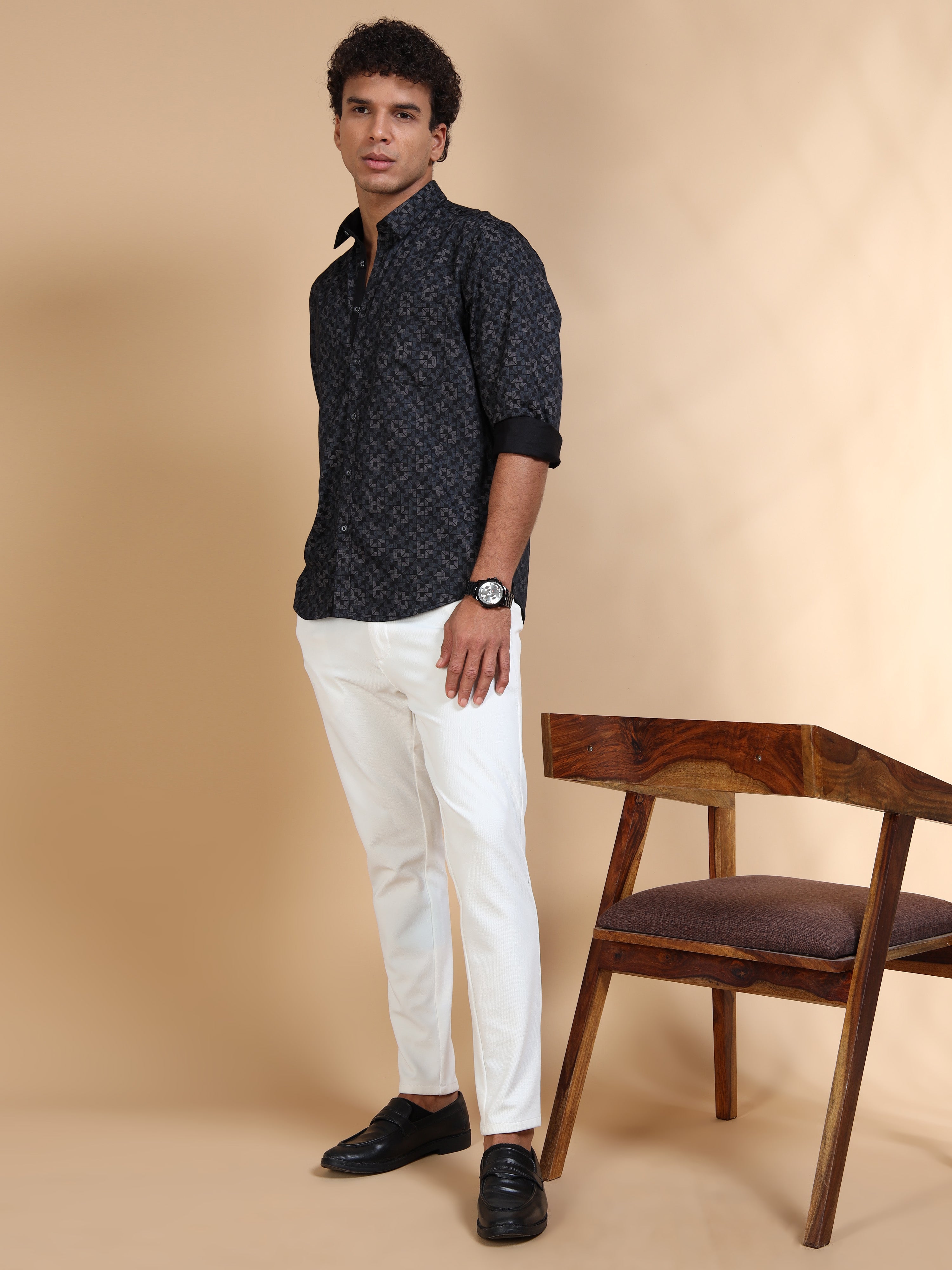 MEN'S BLACK PRINT SLIM FIT SHIRT