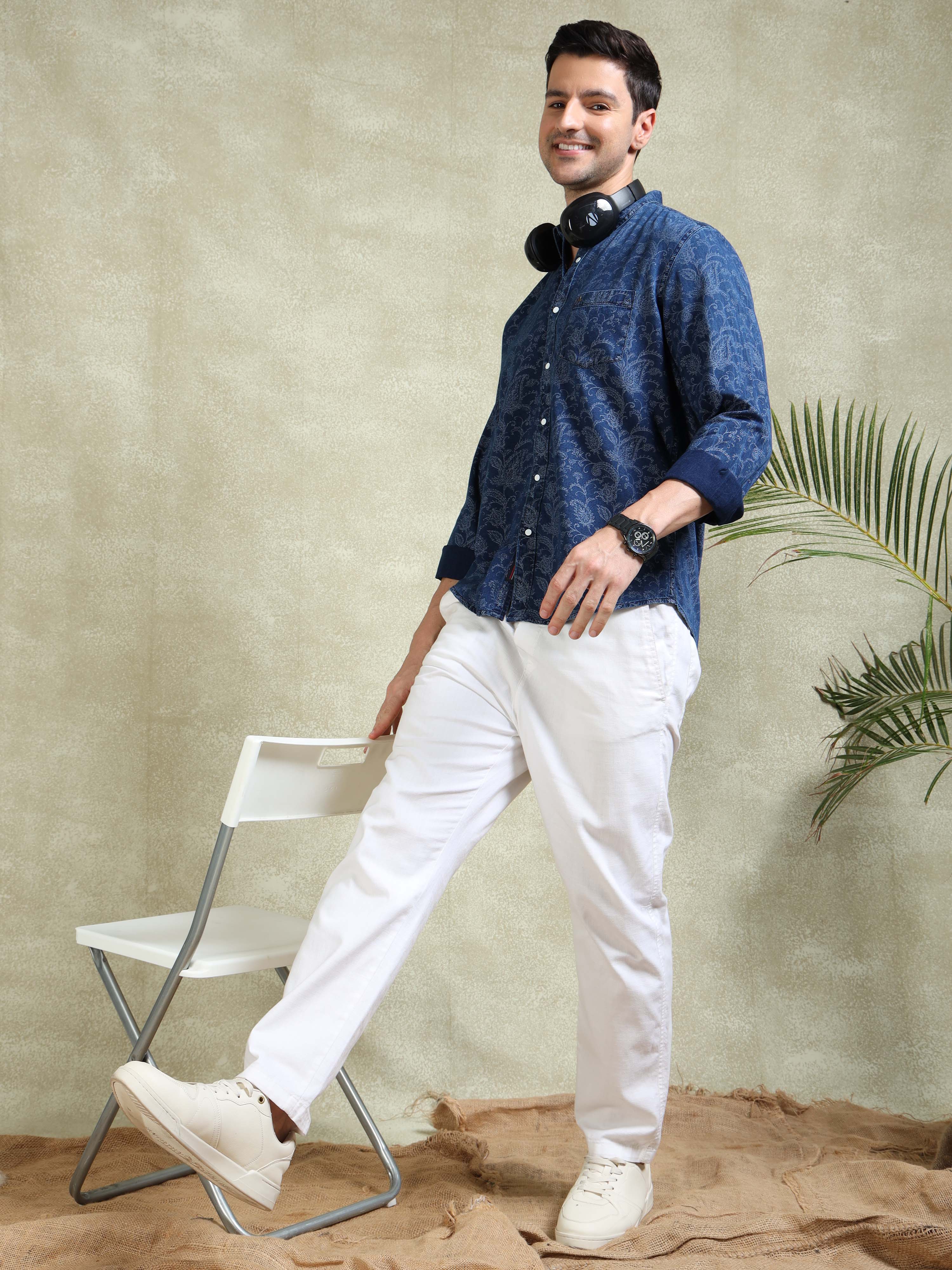 MEN'S INDIGO PRINT SLIM FIT SHIRT