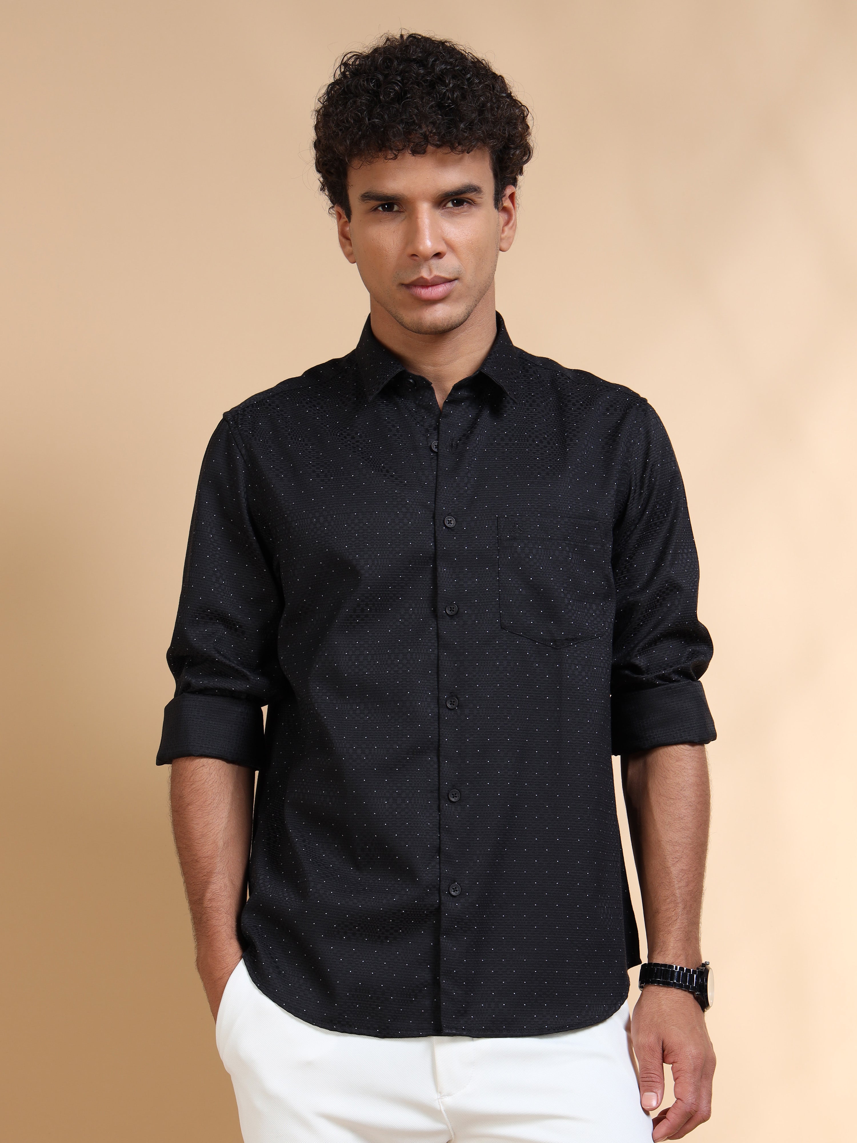 MEN'S BLACK PRINT SLIM FIT SHIRT