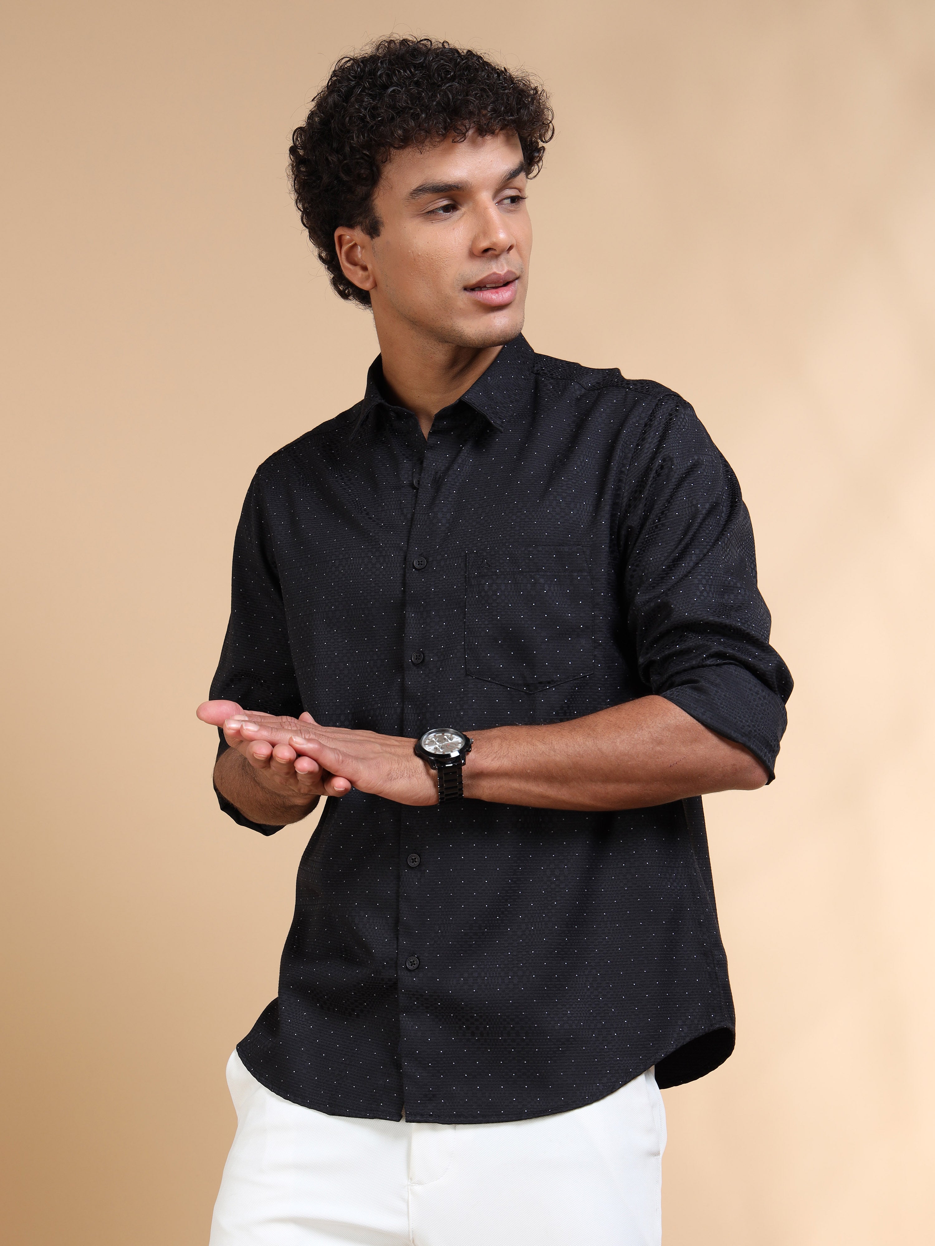 MEN'S BLACK PRINT SLIM FIT SHIRT