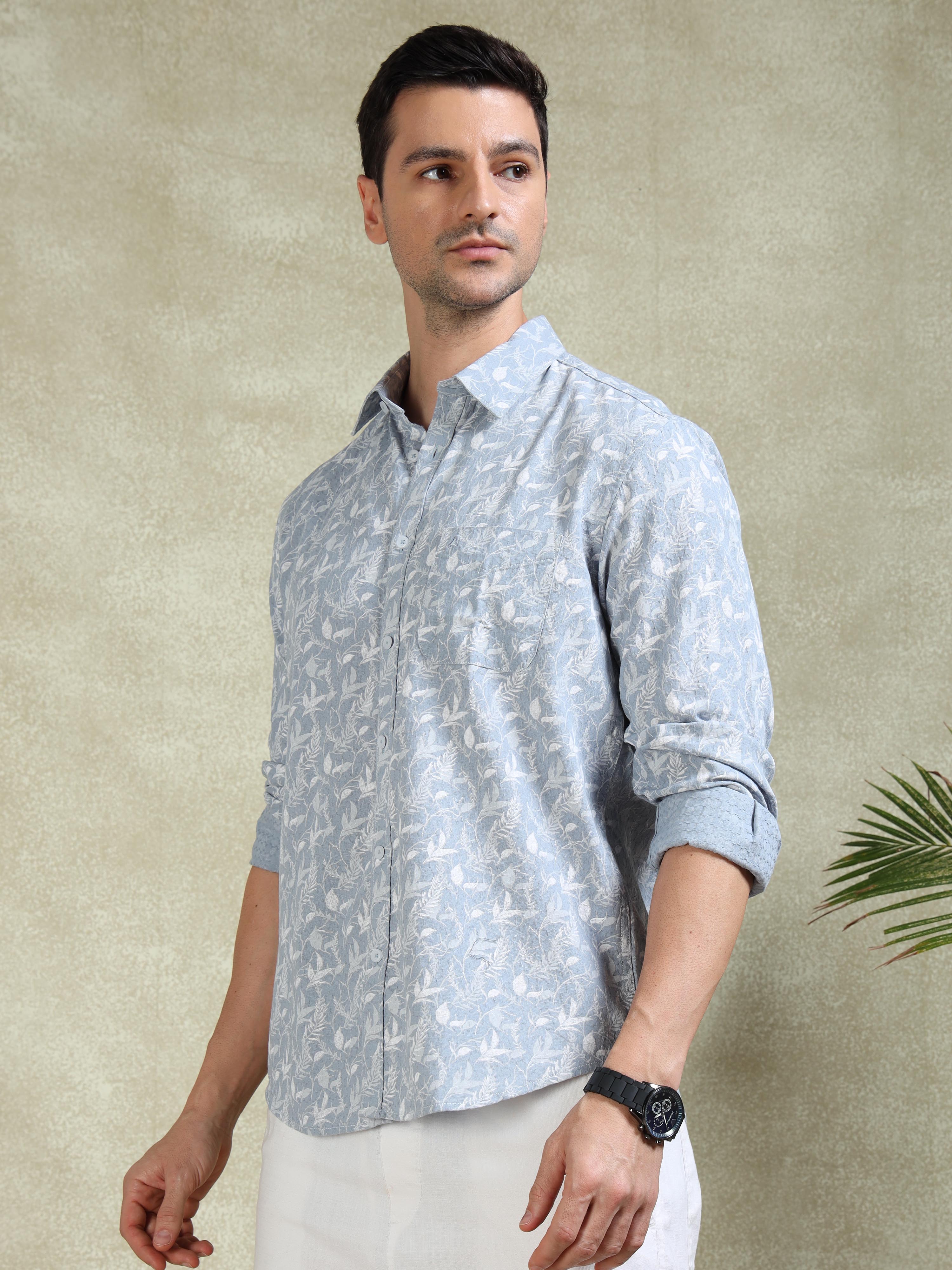MEN'S LT.BLUE PRINT SLIM FIT SHIRT