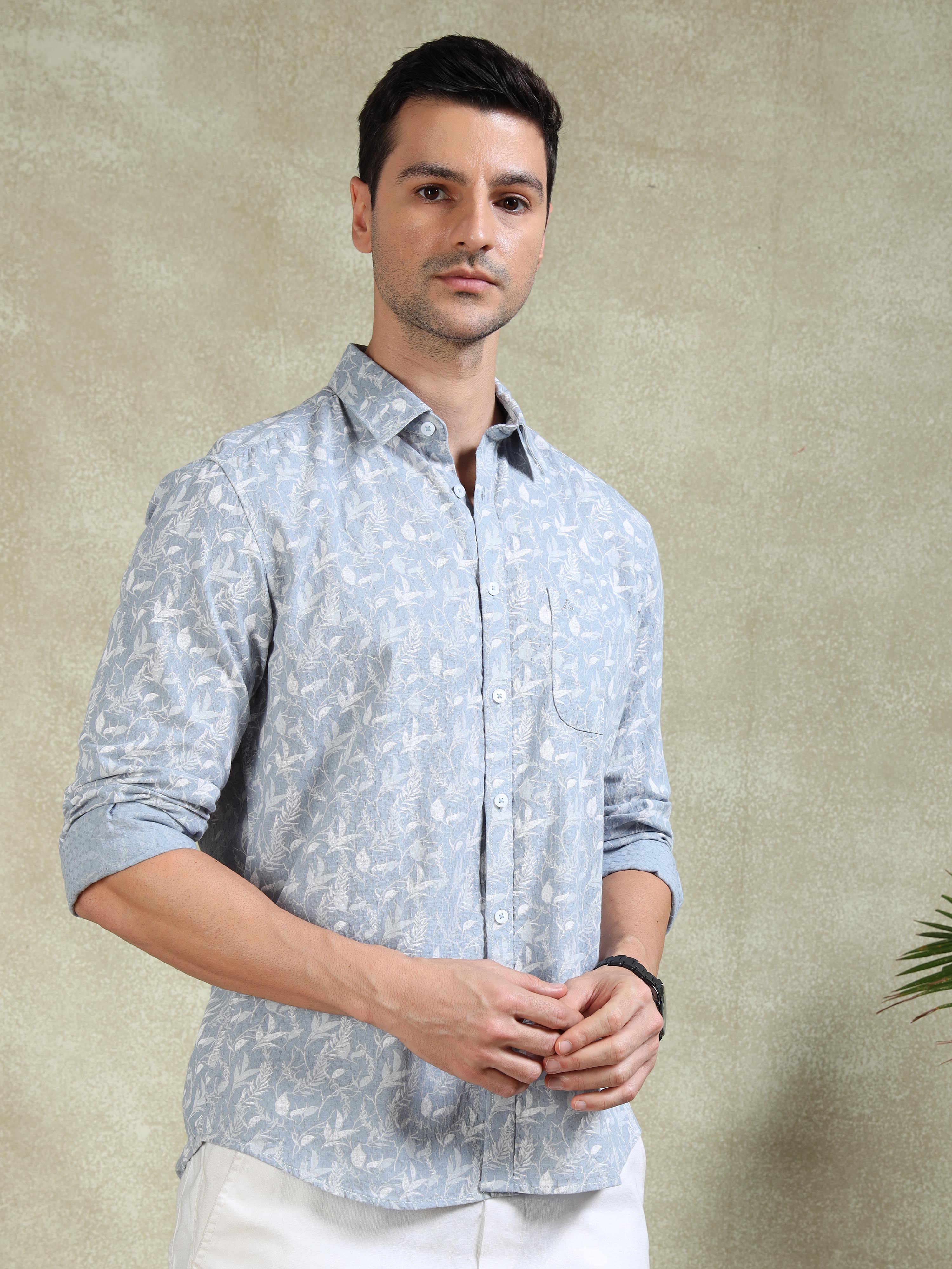 MEN'S LT.BLUE PRINT SLIM FIT SHIRT