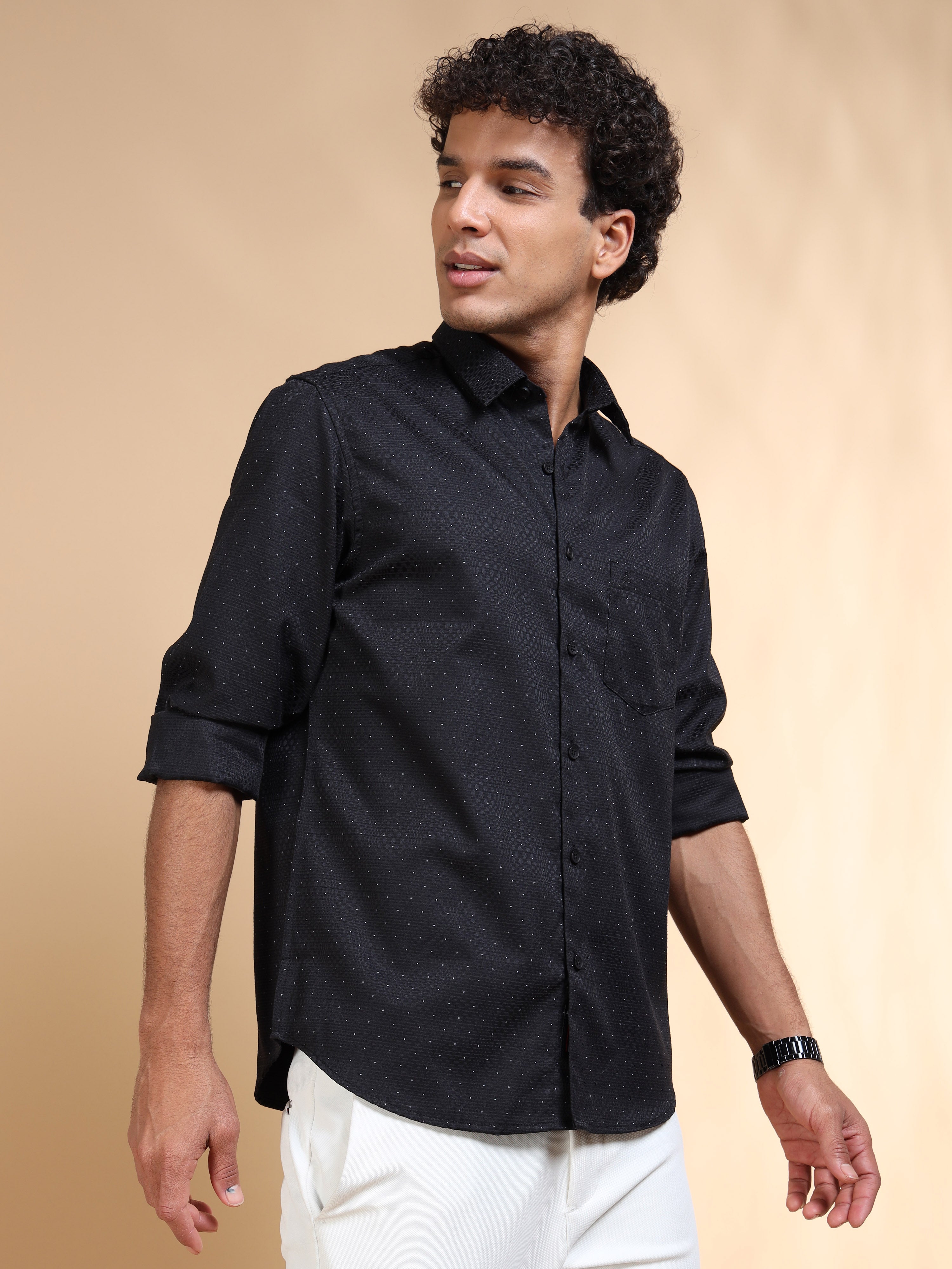 MEN'S BLACK PRINT SLIM FIT SHIRT
