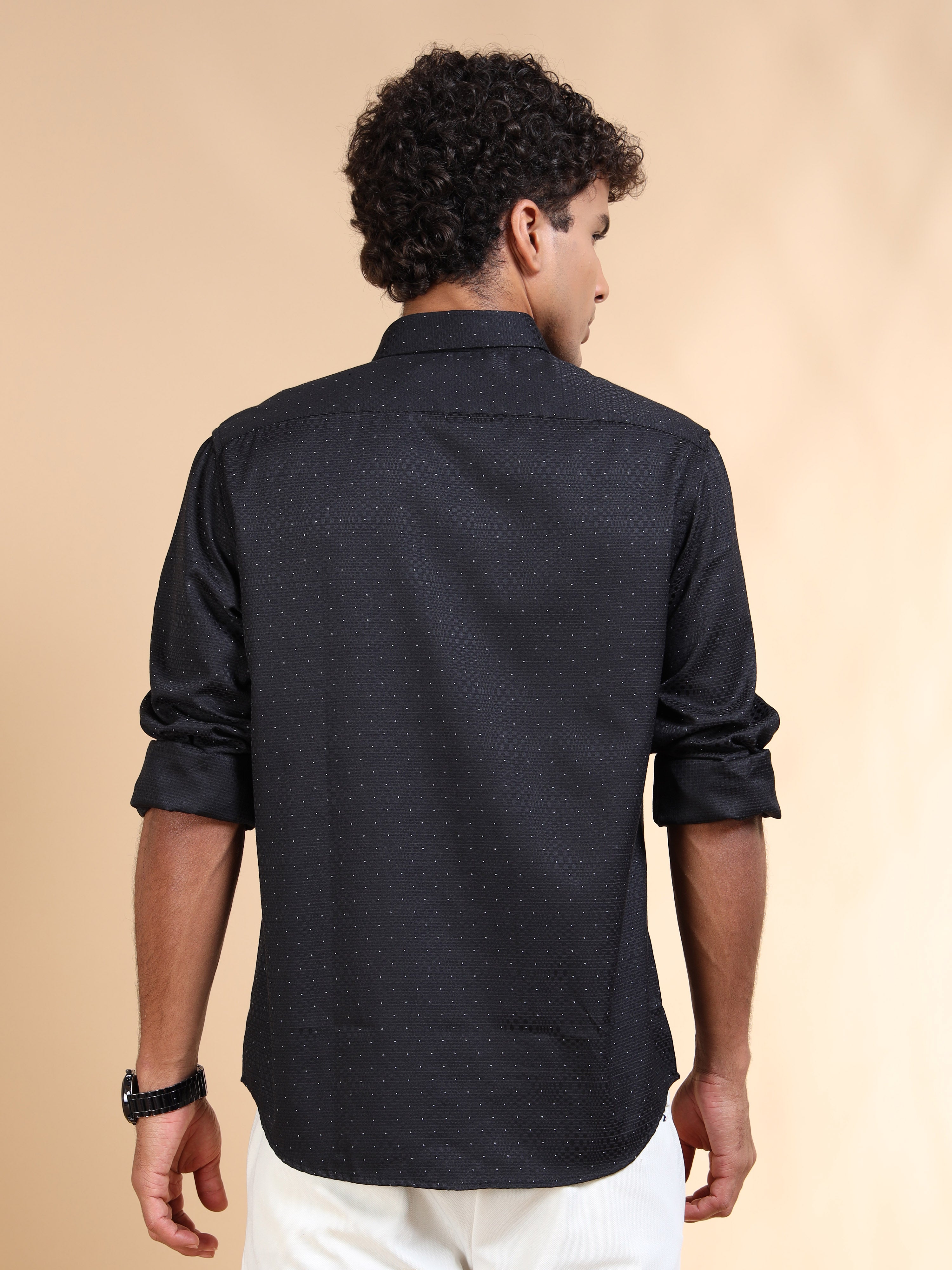 MEN'S BLACK PRINT SLIM FIT SHIRT