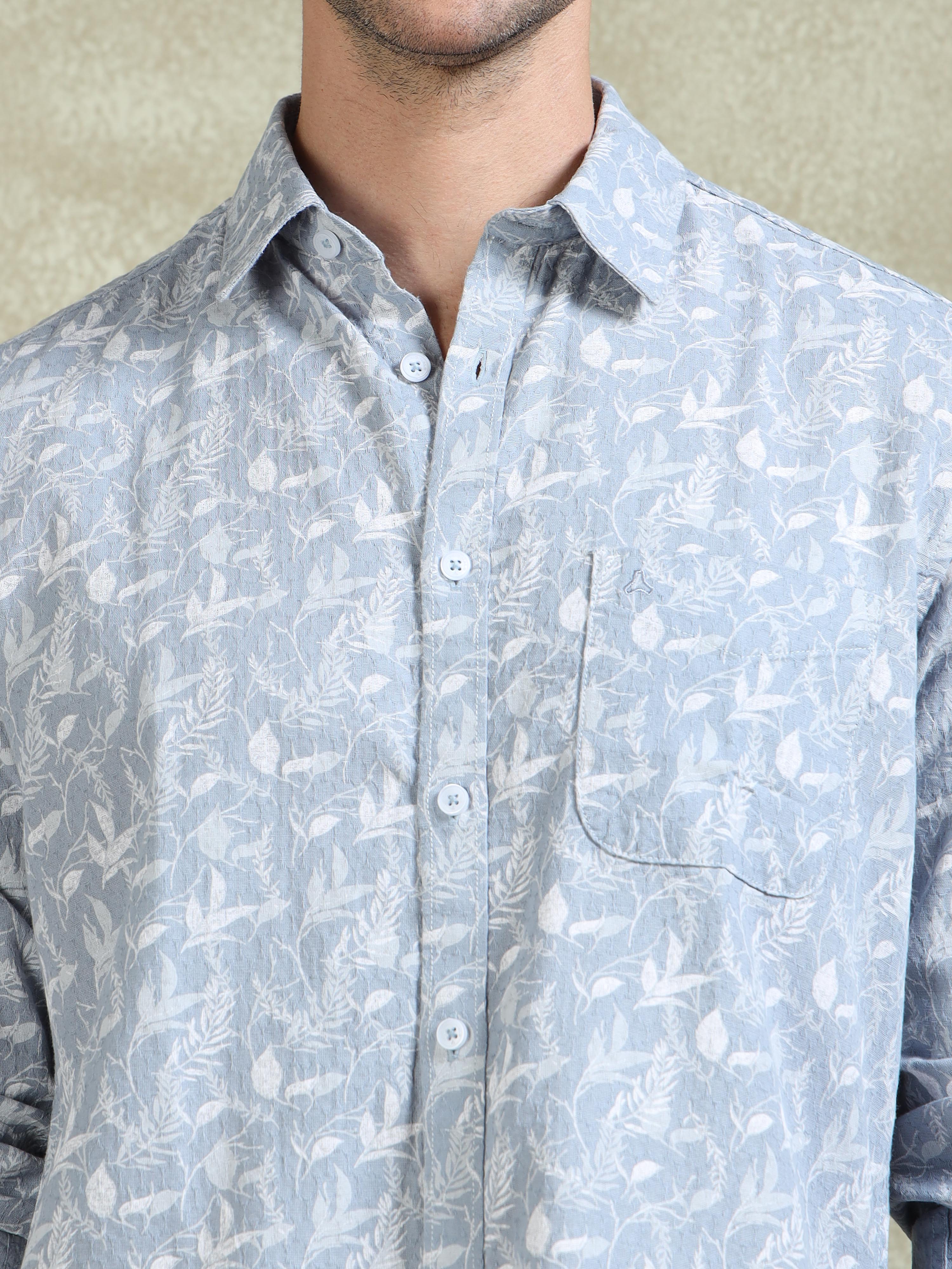 MEN'S LT.BLUE PRINT SLIM FIT SHIRT