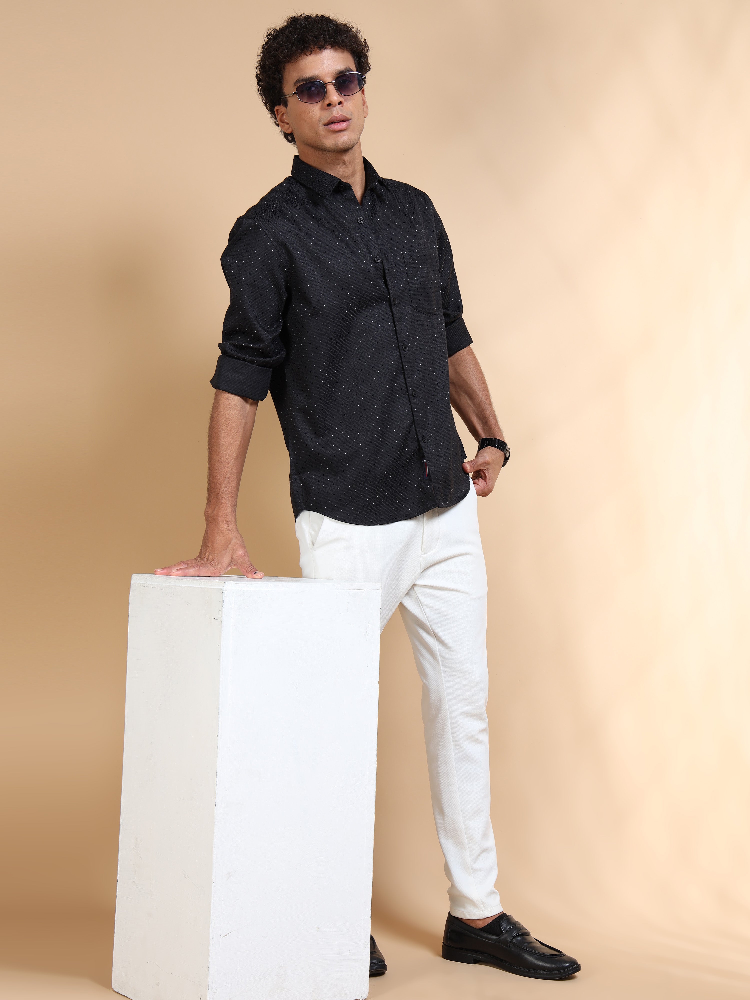 MEN'S BLACK PRINT SLIM FIT SHIRT