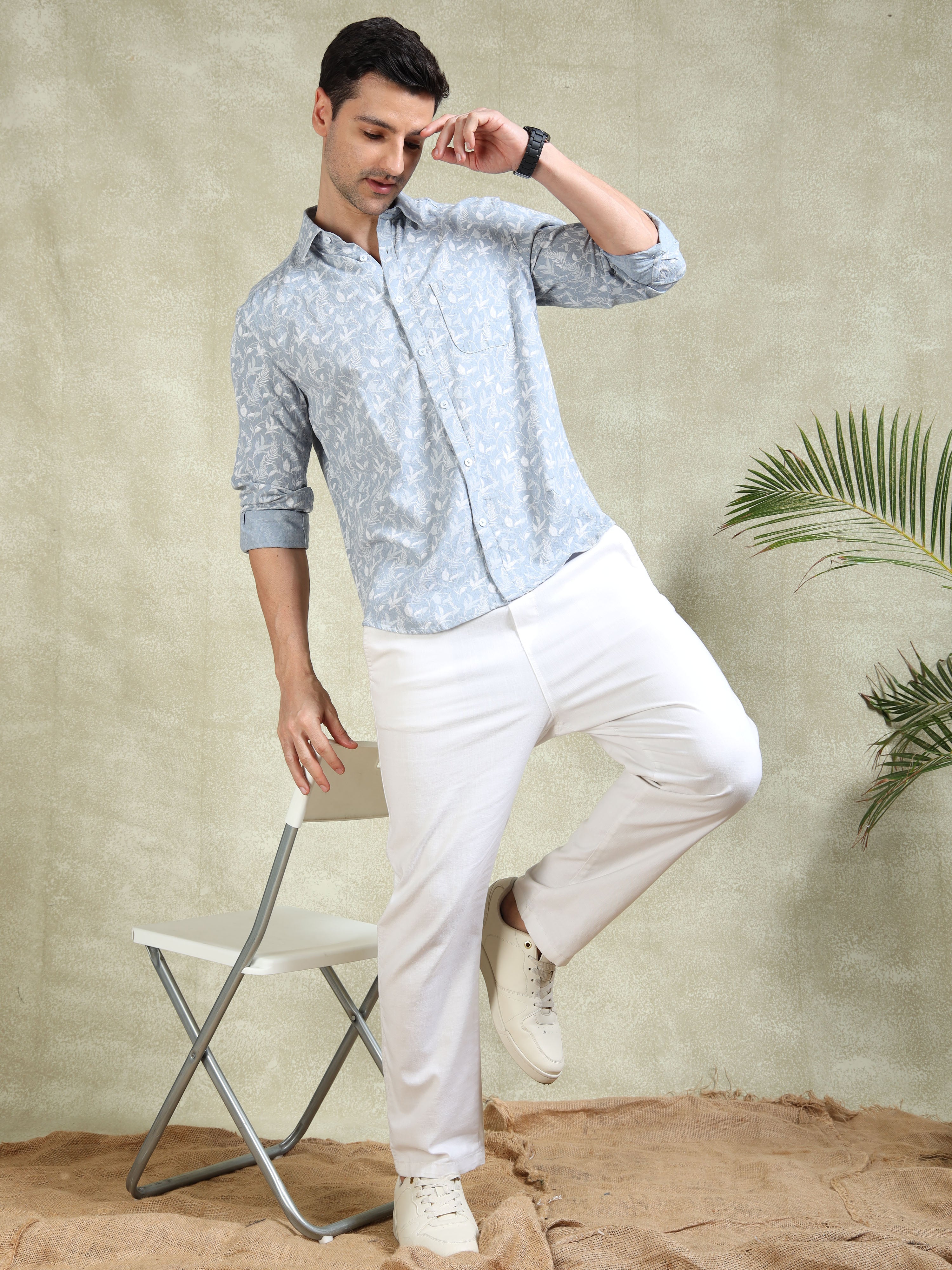 MEN'S LT.BLUE PRINT SLIM FIT SHIRT