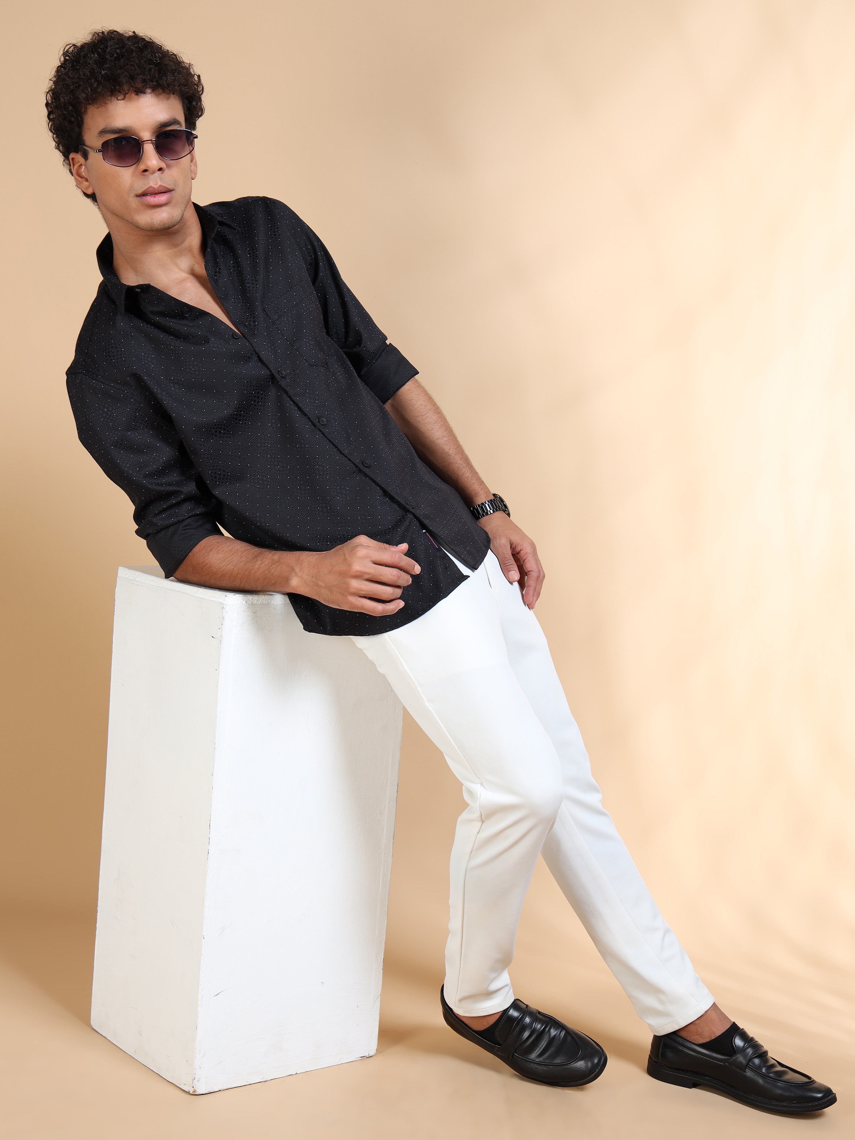 MEN'S BLACK PRINT SLIM FIT SHIRT