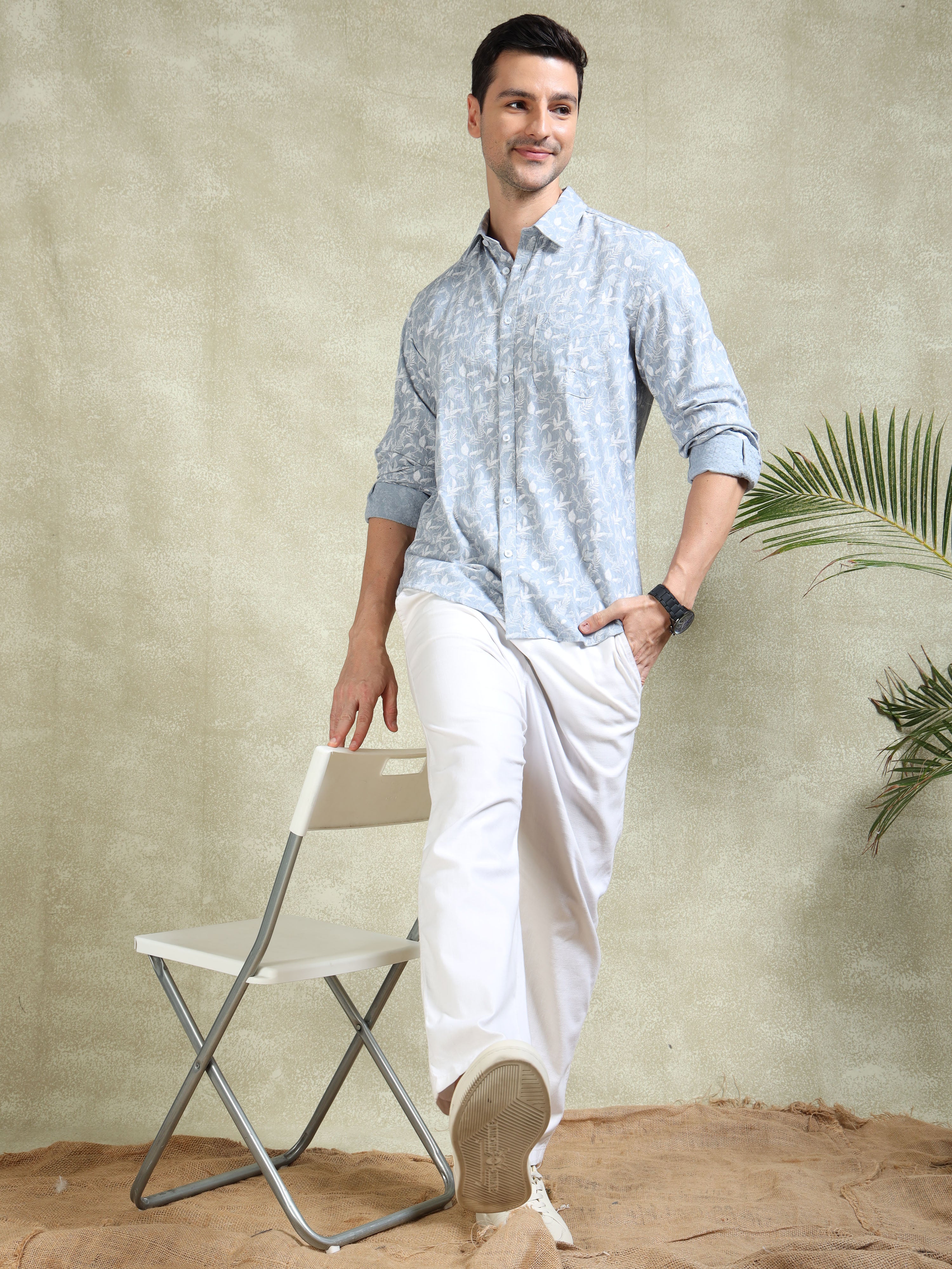 MEN'S LT.BLUE PRINT SLIM FIT SHIRT