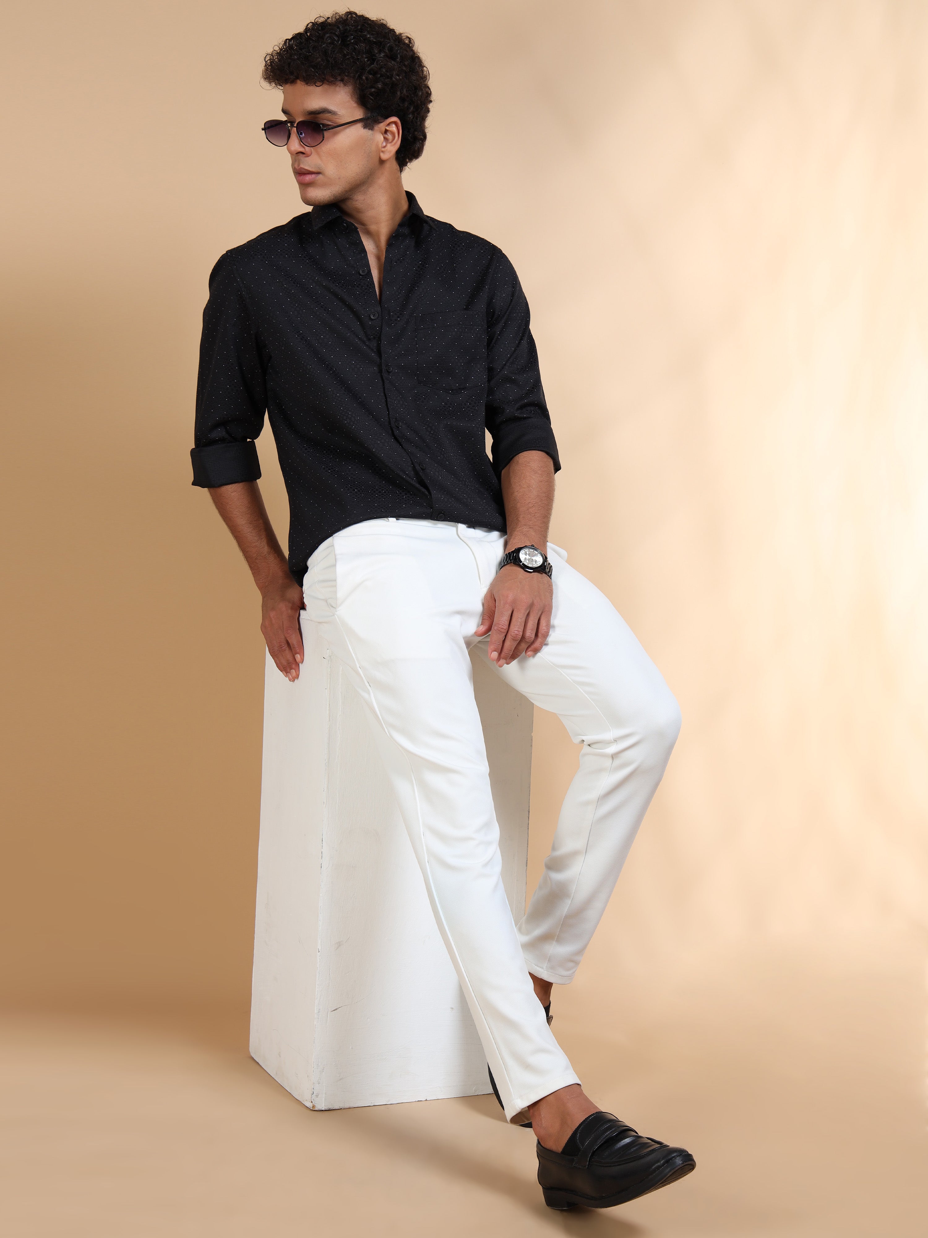 MEN'S BLACK PRINT SLIM FIT SHIRT