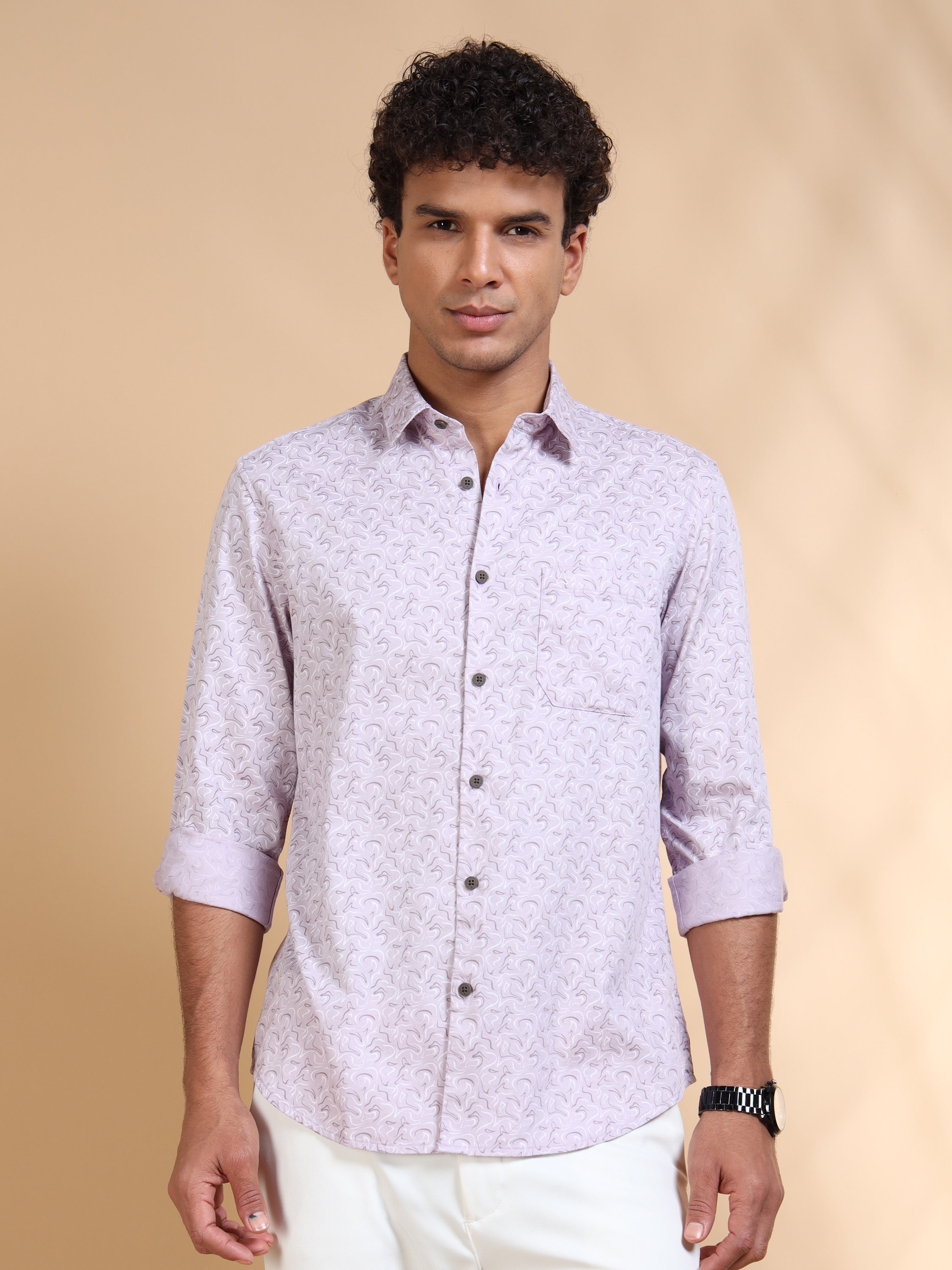 MEN'S LT.PURPLE PRINT SLIM FIT SHIRT